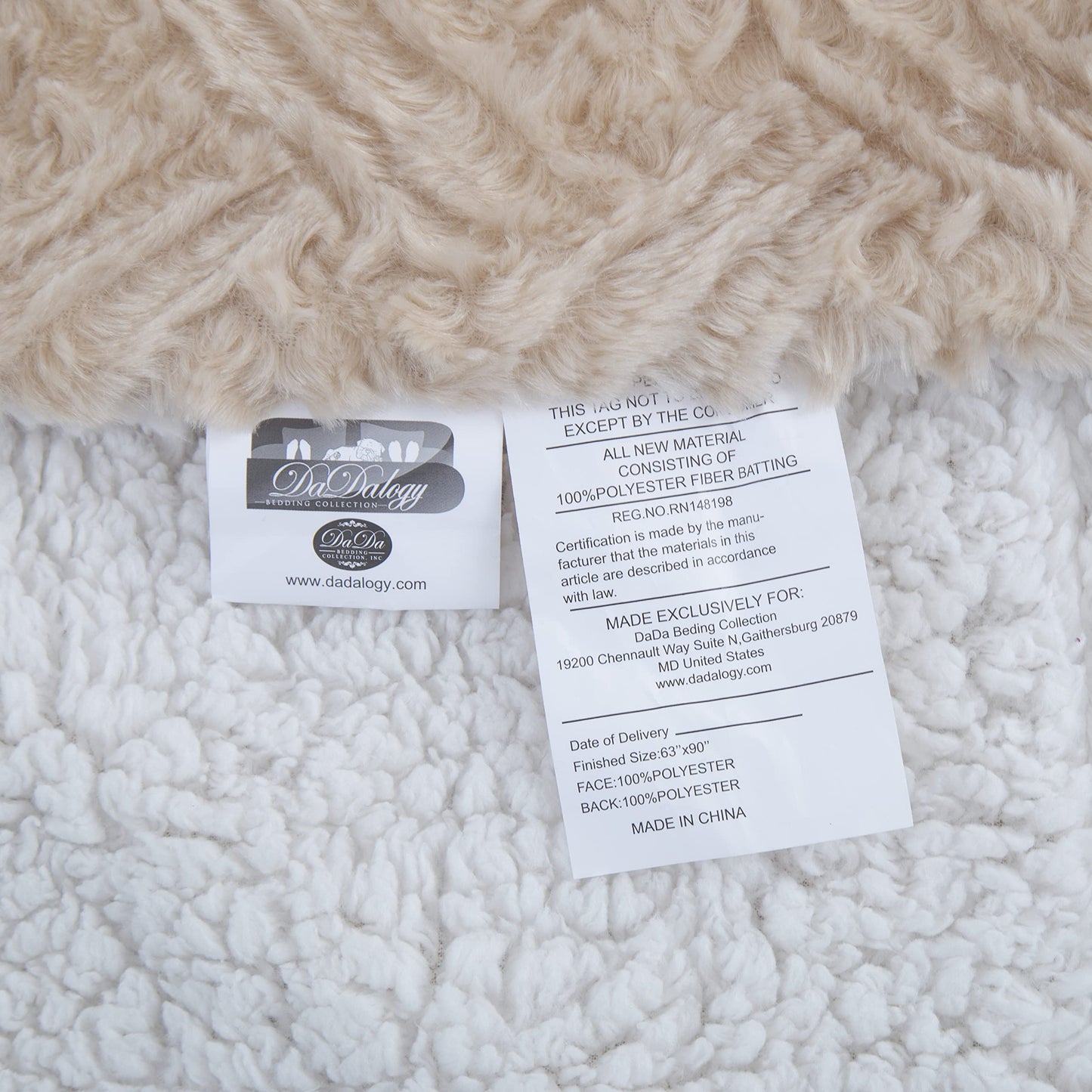 DaDa Bedding Champagne Ivory Faux Fur Throw Blanket - Dreamy Neutral Nude Gold Geometric Embossed Sherpa Backside - Super Soft Warm Cozy Plush Fluffy - 50" x 60"
