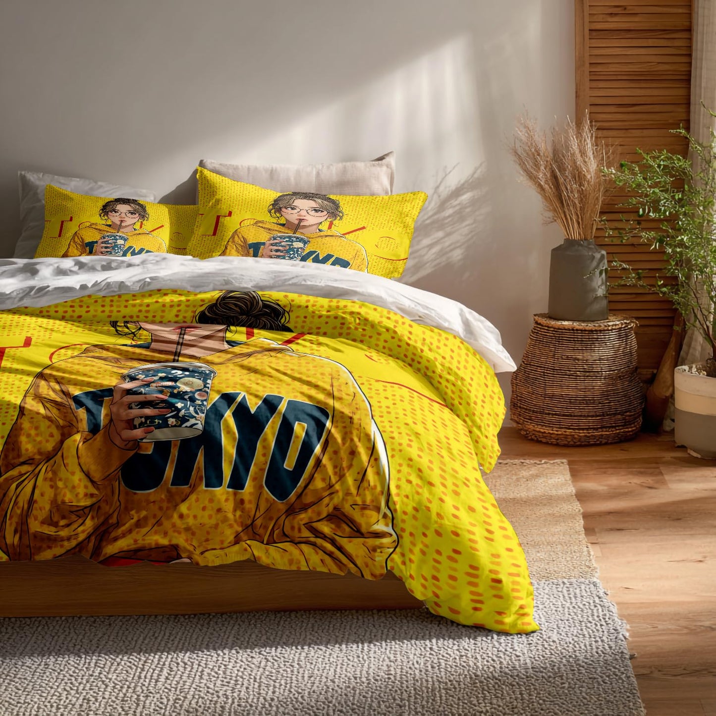 BaoNews Anime Art Digital 100% Cotton Duvet Cover Set Full Size, Hoodie Fashion Drink Bedding Sets Soft Comforter Cover with Zipper Closure and 2 Pillowcases(No Filler)