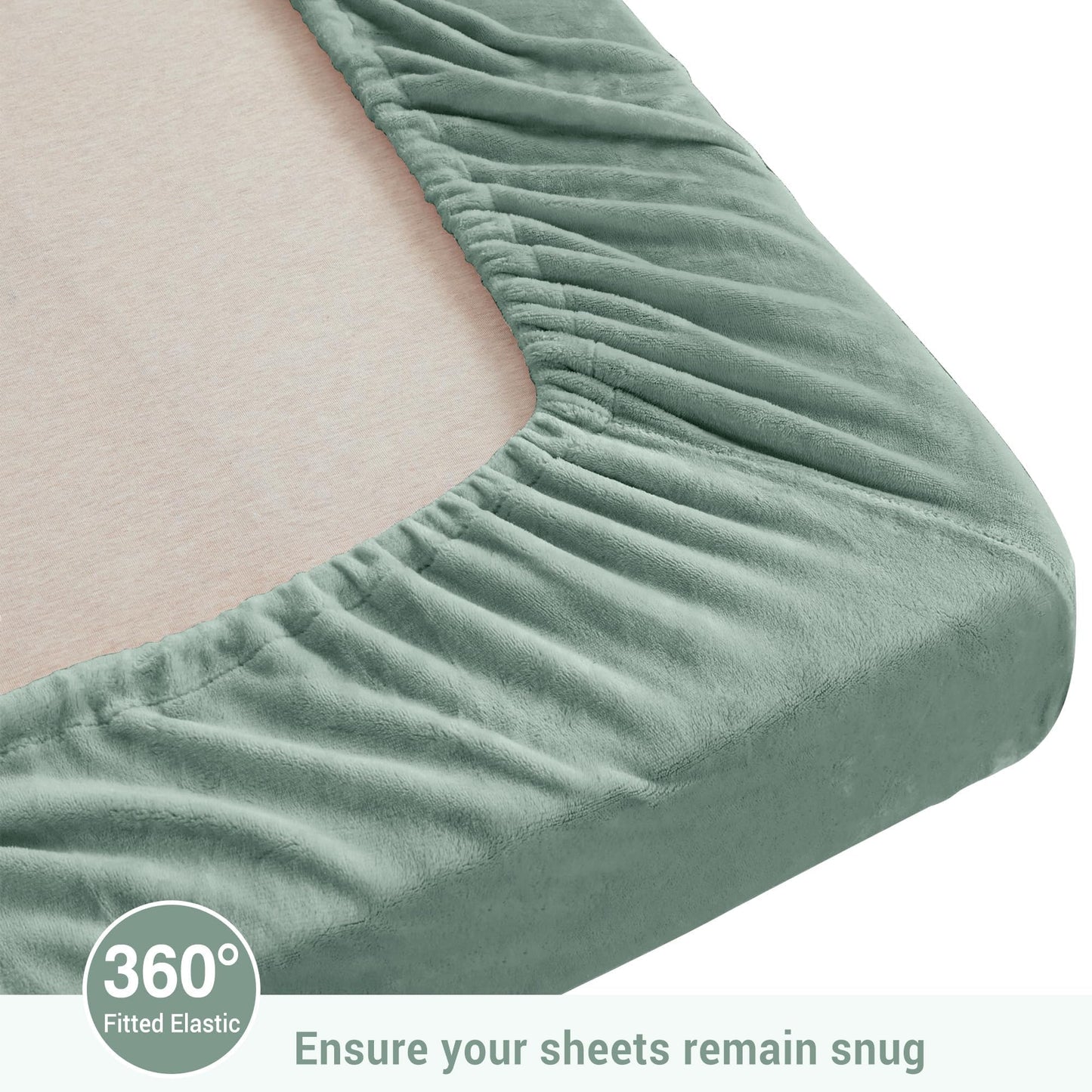 Viviland Plush Micro Polar Fleece Full Bed Sheet Set, Cozy Flannel-Like Velvet/Velour Fitted Sheets with 15" Deep Pocket, Fuzzy Warm Winter Double Sheets & Pillowcase Set, Sage Green