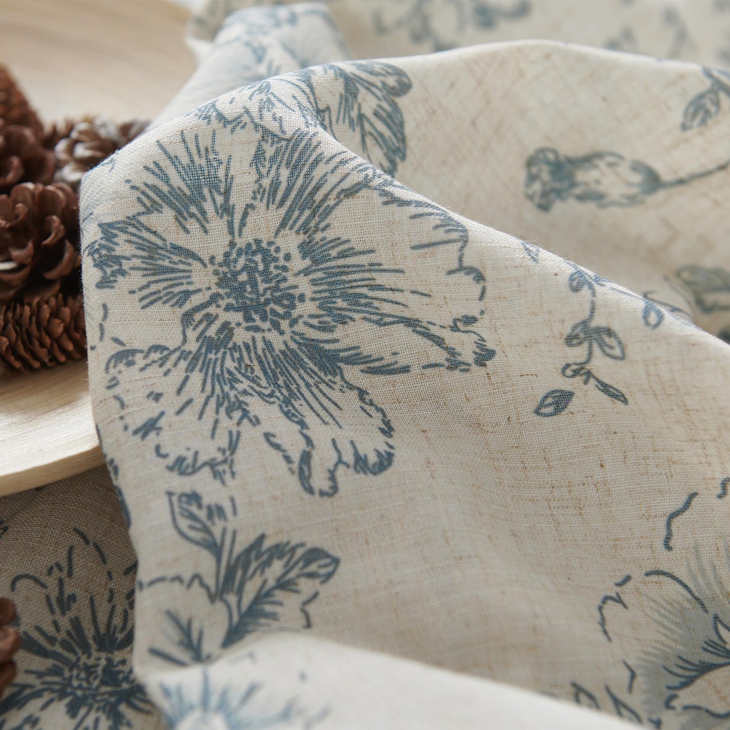 jinchan Floral Linen Tier Curtains Blue Flower on Beige Cafe Curtains 36 Inch Length Kitchen Living Room Bedroom Bathroom Farmhouse Rustic Country Rod Pocket 2 Panels