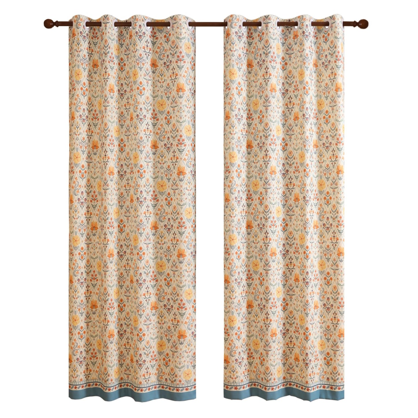 ISAENNE Designer French Linen Printed Curtains,2 Panels,63"x65"-Floralsea