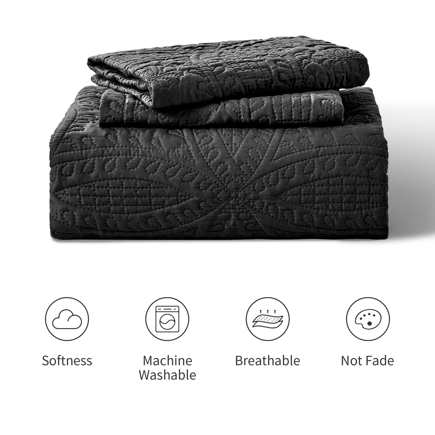 Love's cabin California King Size Quilt Bedding Set Black Bedspreads - Cal King Summer Lightweight Bedspread Comforter - Coin Pattern Coverlet for All Season - 3 Pieces (1 Quilt, 2 Pillow Shams)