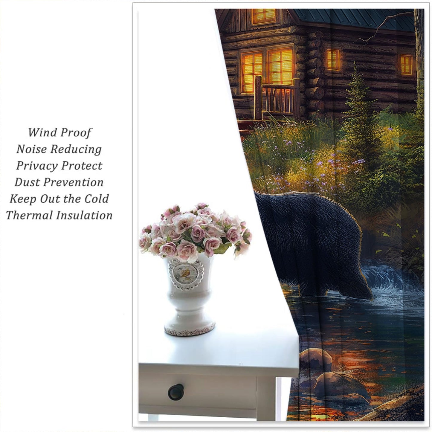 PYMATYTN Wild Animal Blackout Curtains for Boys Girl Bedroom Decor,Black Bear Deer Nature Forest Cabin Thermal Insulated Rod Pocket Drapes Darkening Window Curtain for Living Room Home 55x63 inch
