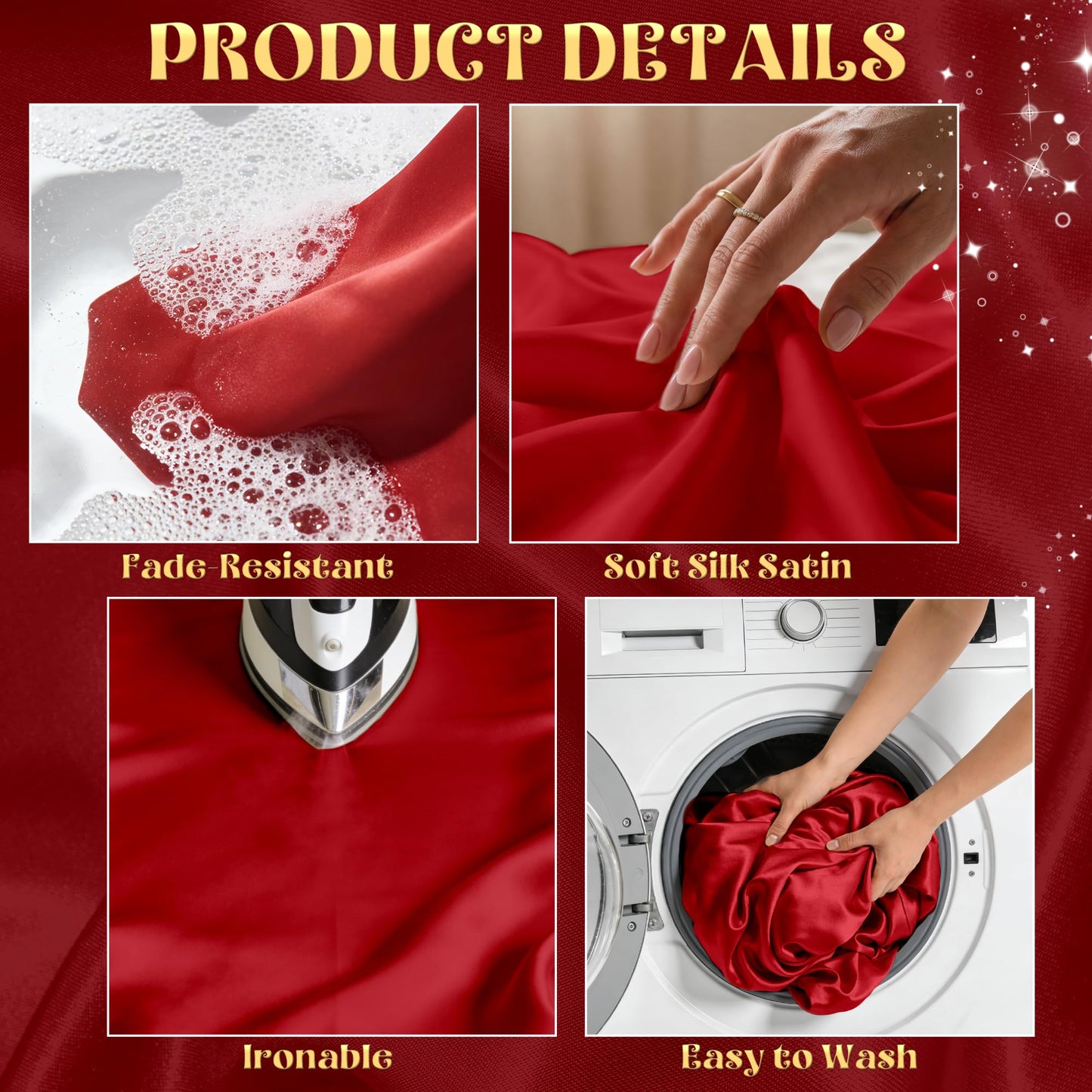 COSINIA 4 Pack Red Satin Tablecloth 58 x 102 Inches, Rectangular Satin Table Cloths for Wedding Reception, Birthday Party, Graduation & Holiday Banquet Tables