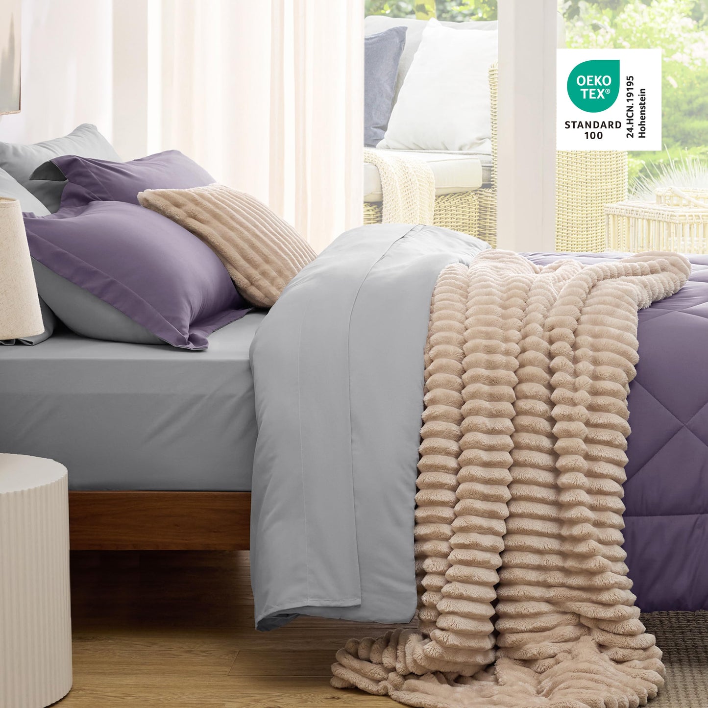 Bedsure Twin XL Comforter - 5 Pieces Reversible Grayish Purple Bed in a Bag, Twin XL Bedding Comforter Set College Dorm Essentials with 1 Flat Sheet, 1 Fitted Sheet, 1 Pillowcase and 1 Pillow Sham