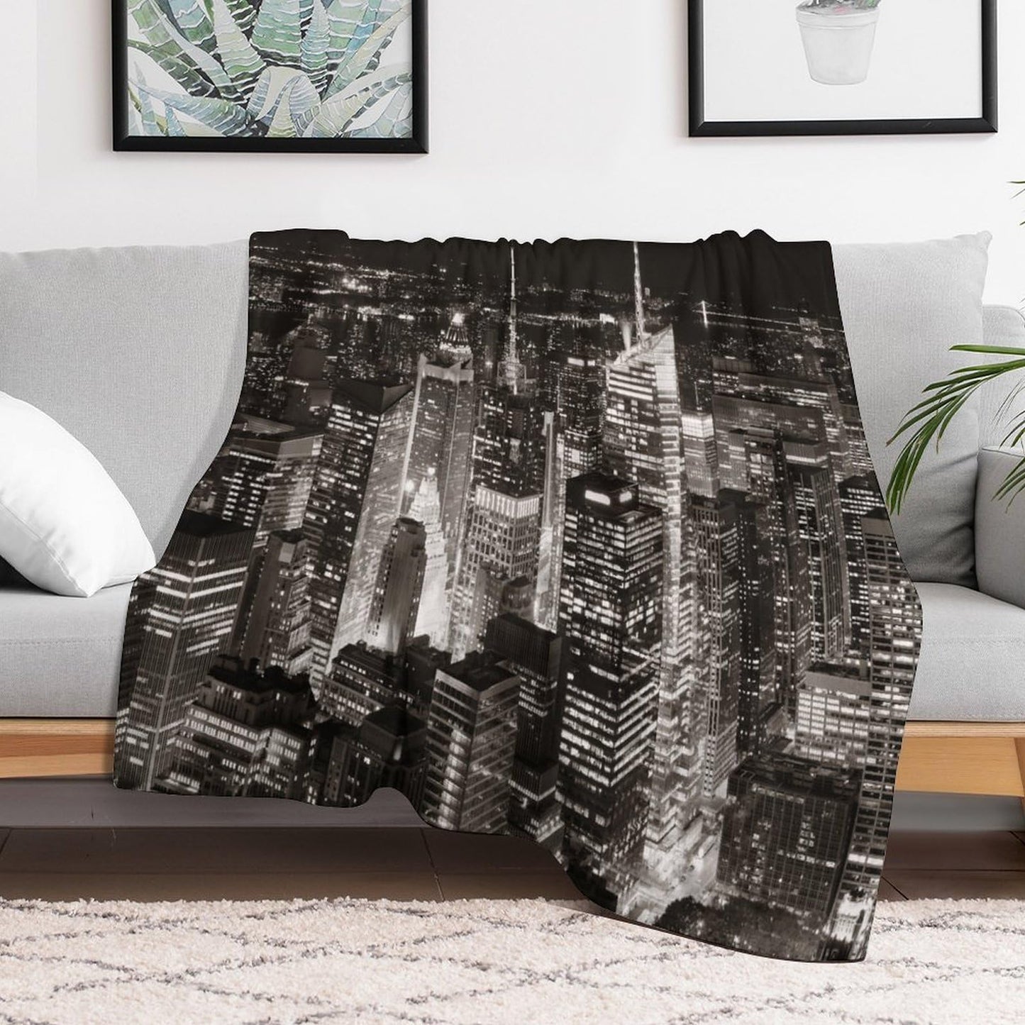 City Landscape Throw Blanket,New York Manhattan Night Cityscape Light Pattern Soft Cozy Warm Flannel Blankets for Sofa Couch Bed Gifts for Lover Kids Boys Grils Women Adults 30x40 Inch