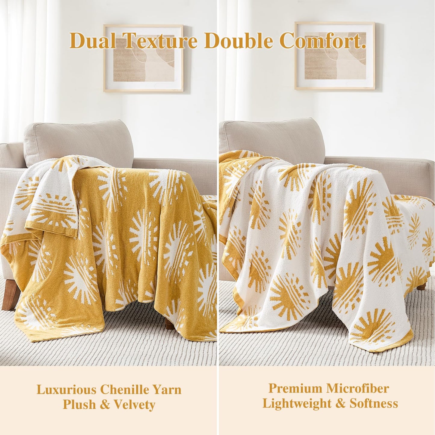 Cozzenity Throw Blanket, Chenille Microfiber Blankets for Couch, Soft Cozy Fluffy Warm Knitted Sunset Blanket for Sofa, Bed, Chair, Reversible Fuzzy Plush Lightweight Decorative Blanket, 50x60 inches