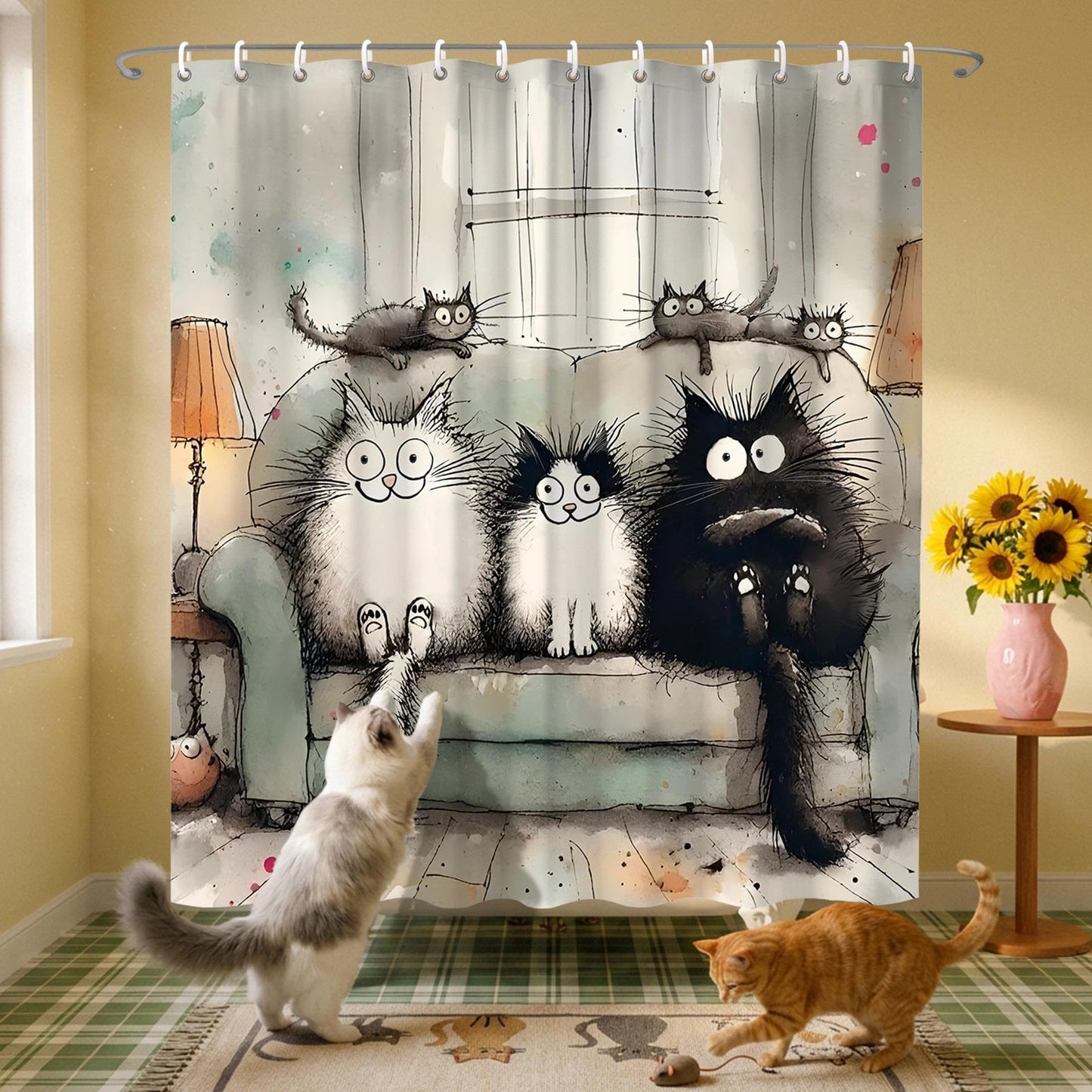 TSLOVER Cute Cat Shower Curtain,Kawaii Cartoon Cat Bathroom Decor,Funny Cats Waterproof Polyester Bath Curtains for Kids Girls Women Home Decor,72x72 Inch