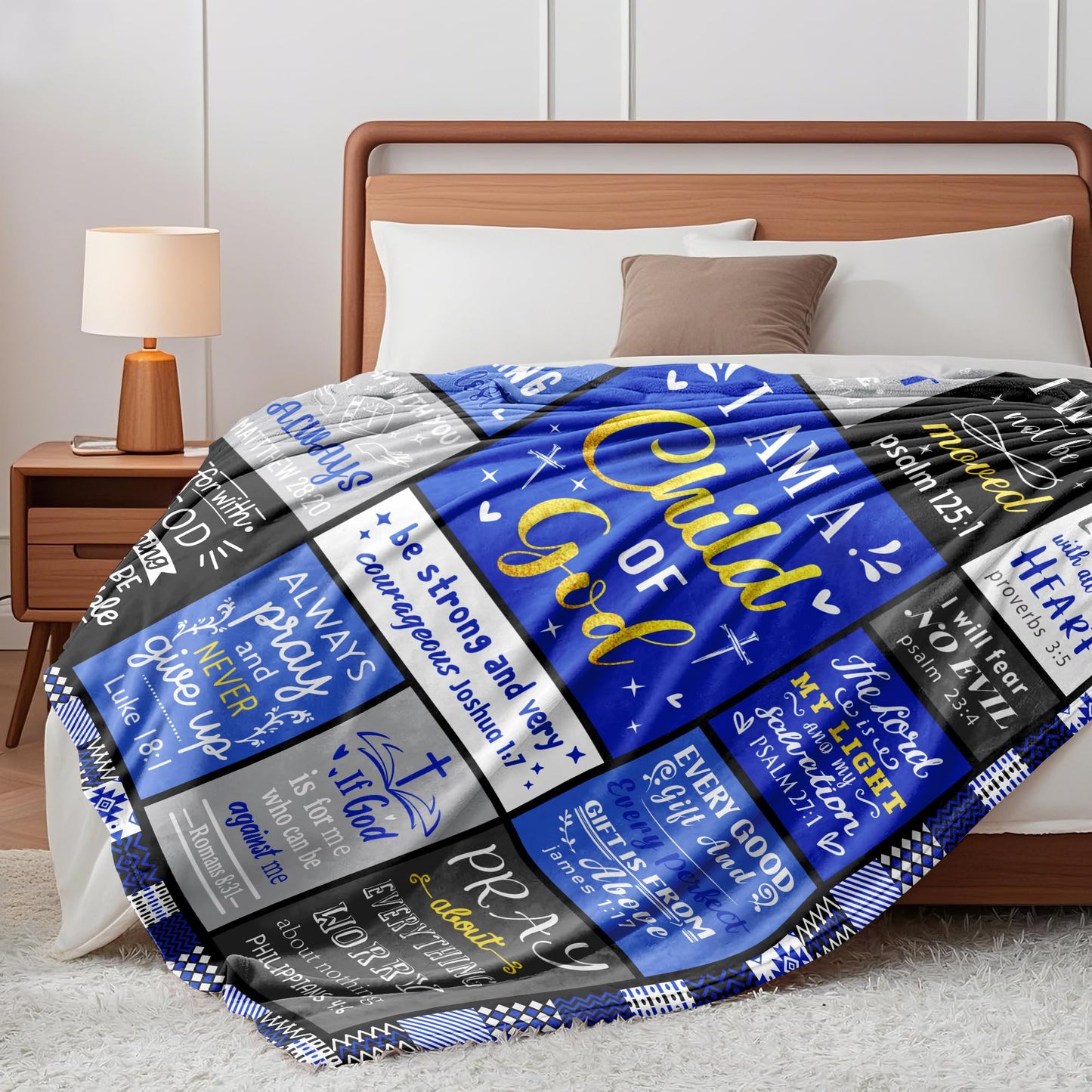 Molcunn Christian Blanket Gifts for Men, Baptism Gifts for Boys, Inspirational Birthday Religious Catholic Spiritual Gift for Man Son Dad, Bible Verse Throw Blanket 50"x40"