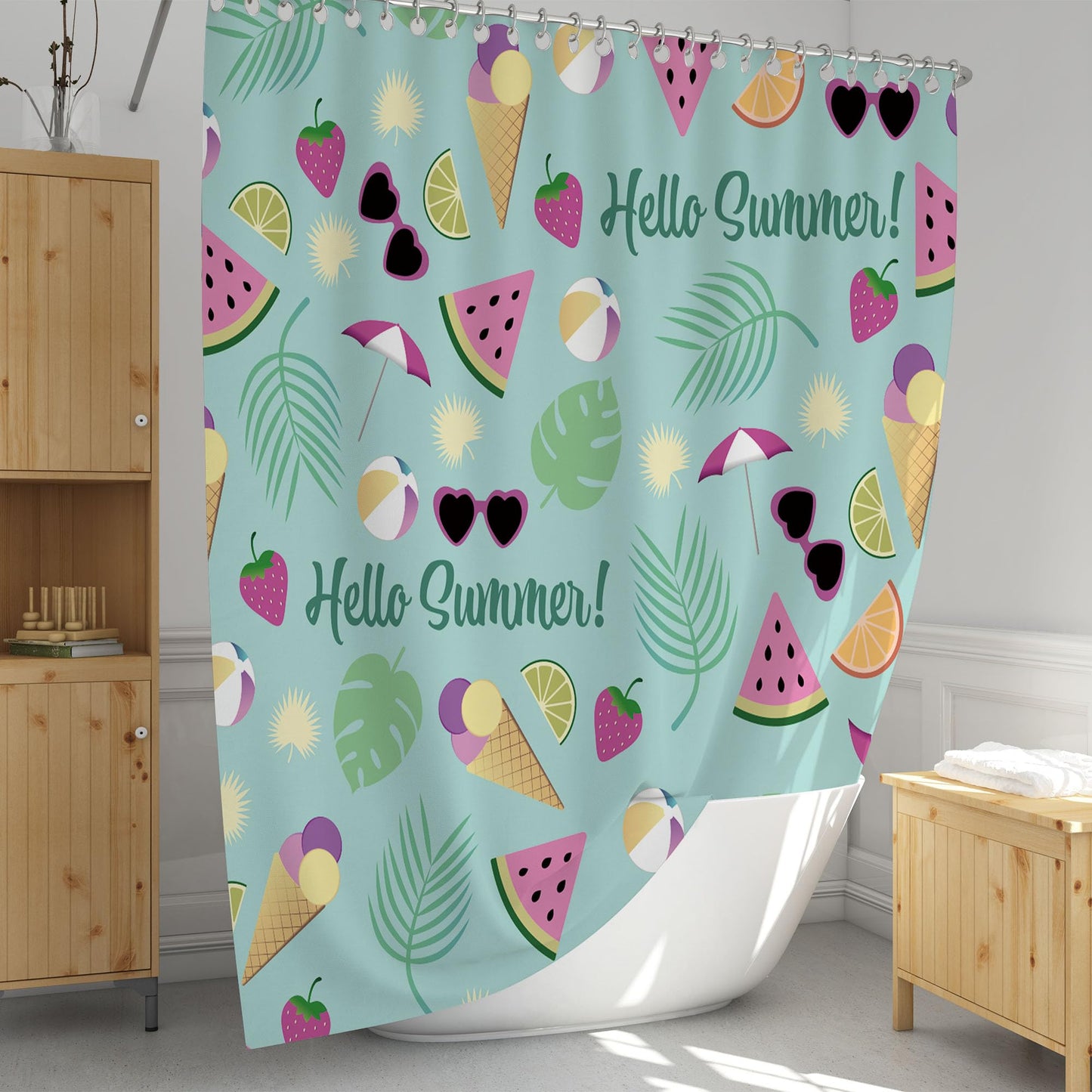 ARTXZDZ Holiday Summer Shower Curtain - Tropical Fruits Ice Cream Shower Curtain - Bathroom Decor - Enhance the Charm of Your Bathroom - 12 Plastic Hooks 72x72 Inches