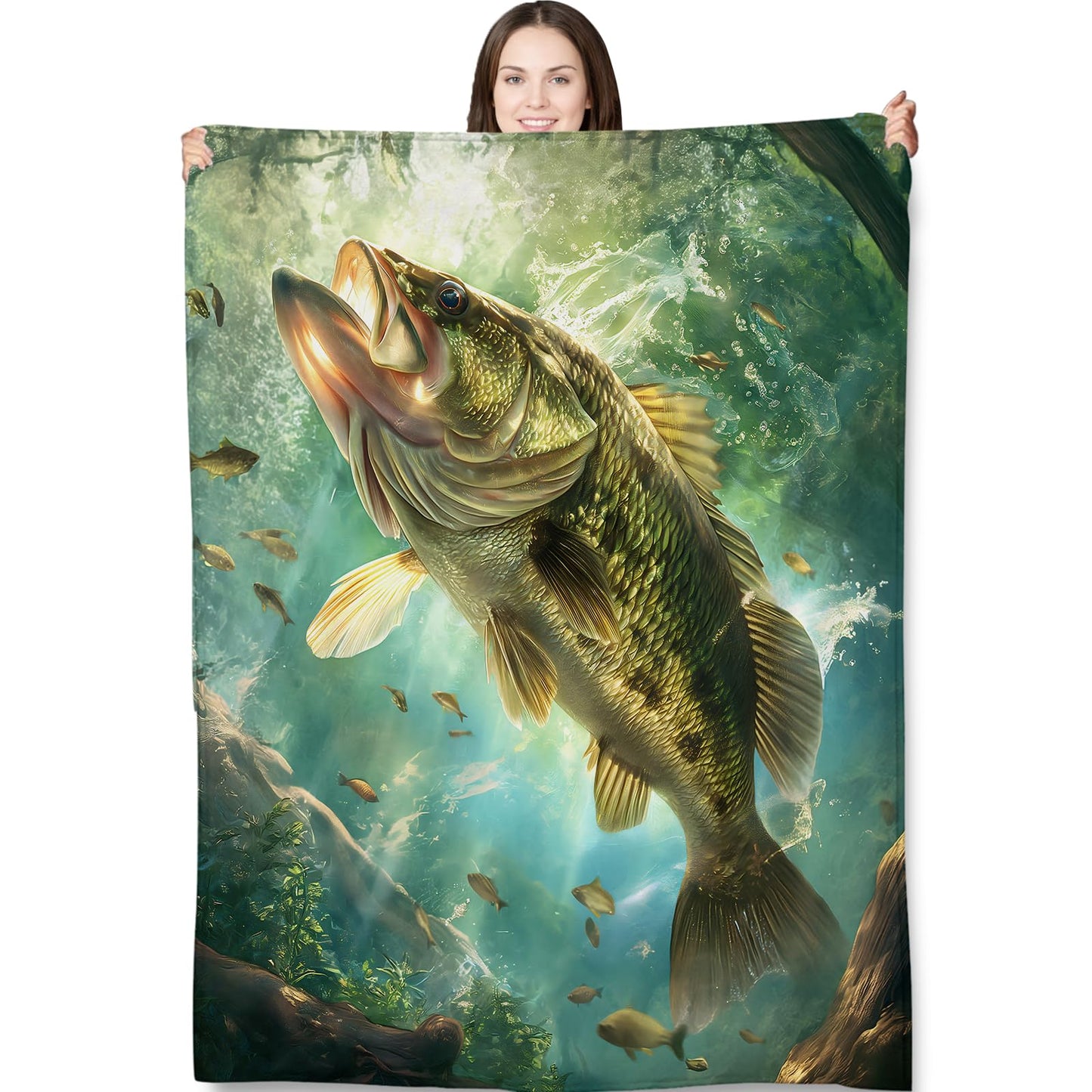 Turamurra Fish Throw Blanket 50"x60", Underwater Adventure Blankets for Living Room Bedroom Decor, Soft Flannel Plush Gifts for Fishing Lovers Adults Kids
