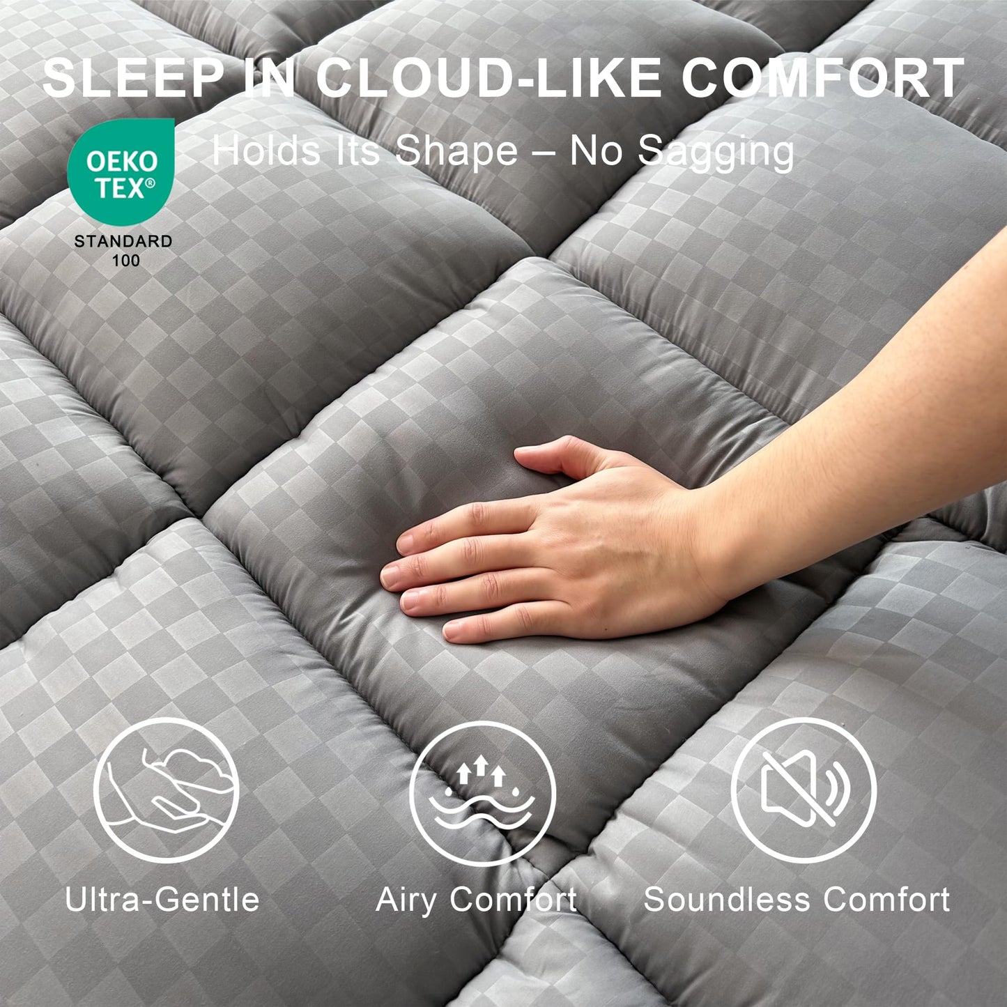 3In Memory Foam Mattress Topper Queen Size Extra Thick for Back Pain Relief, Breathable & Cool for Hot Sleepers, Soft Pillow Top with 8″-21″ Deep Pocket, Non-Slip for Adjustable Beds, Queen 60"*80"