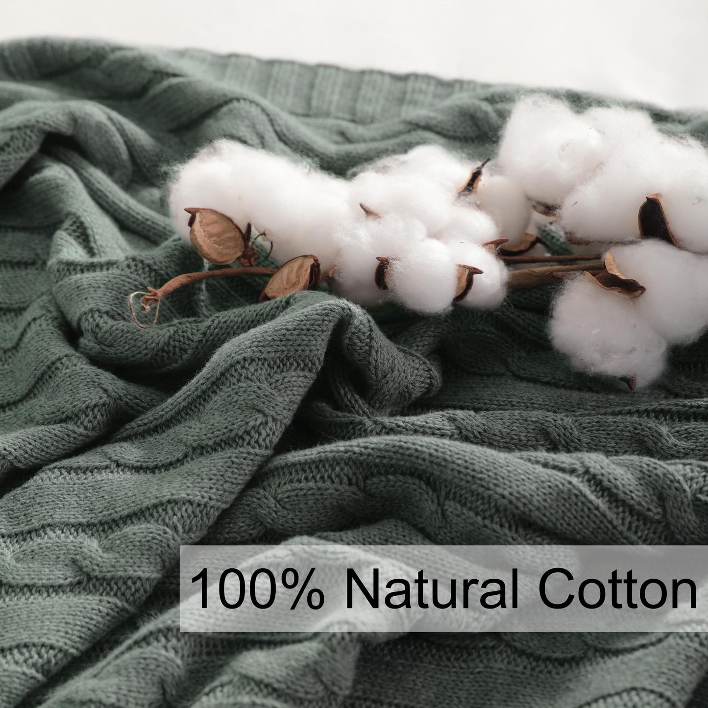NTBAY 100% Pure Cotton Cable Knit Throw Blanket, Super Soft Warm 51x67 Knitted Throw Blanket for Couch, Sofa, Chair, Bed - Extra Cozy, Machine Washable, Comfortable Home Decor, Grey and White