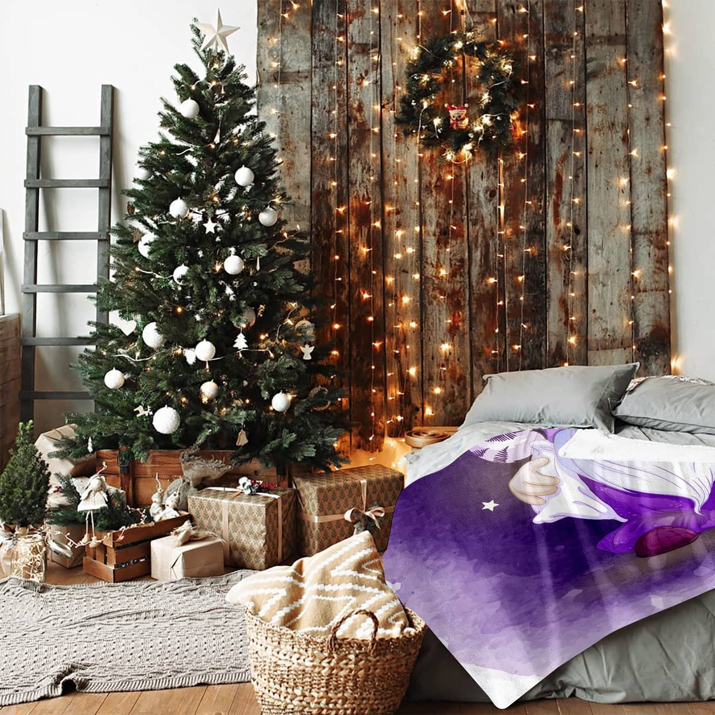 JOOCAR Flannel Bed Blanket Cartoon Sleepy Gnome Purple Cozy&Soft Plush Blankets for Bed Couch Living Room Sofa Chair, 60x80 Inch
