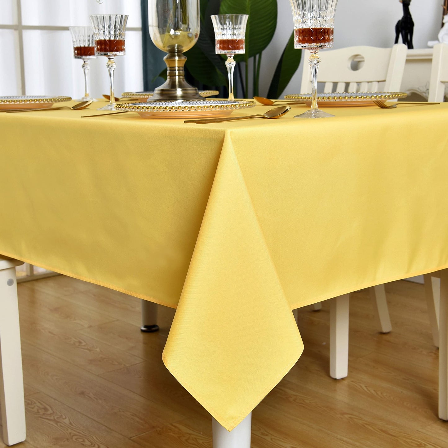 KAIPHO 2 Pack Yellow Rectangle Tablecloth Waterproof Stain Resistant Wrinkle Free Table Cloth 210GSM Polyester Wipeable Table Cover for Party, Banquet - Rectangular/Oblong, 60 x 84 inch (2 Pcs)