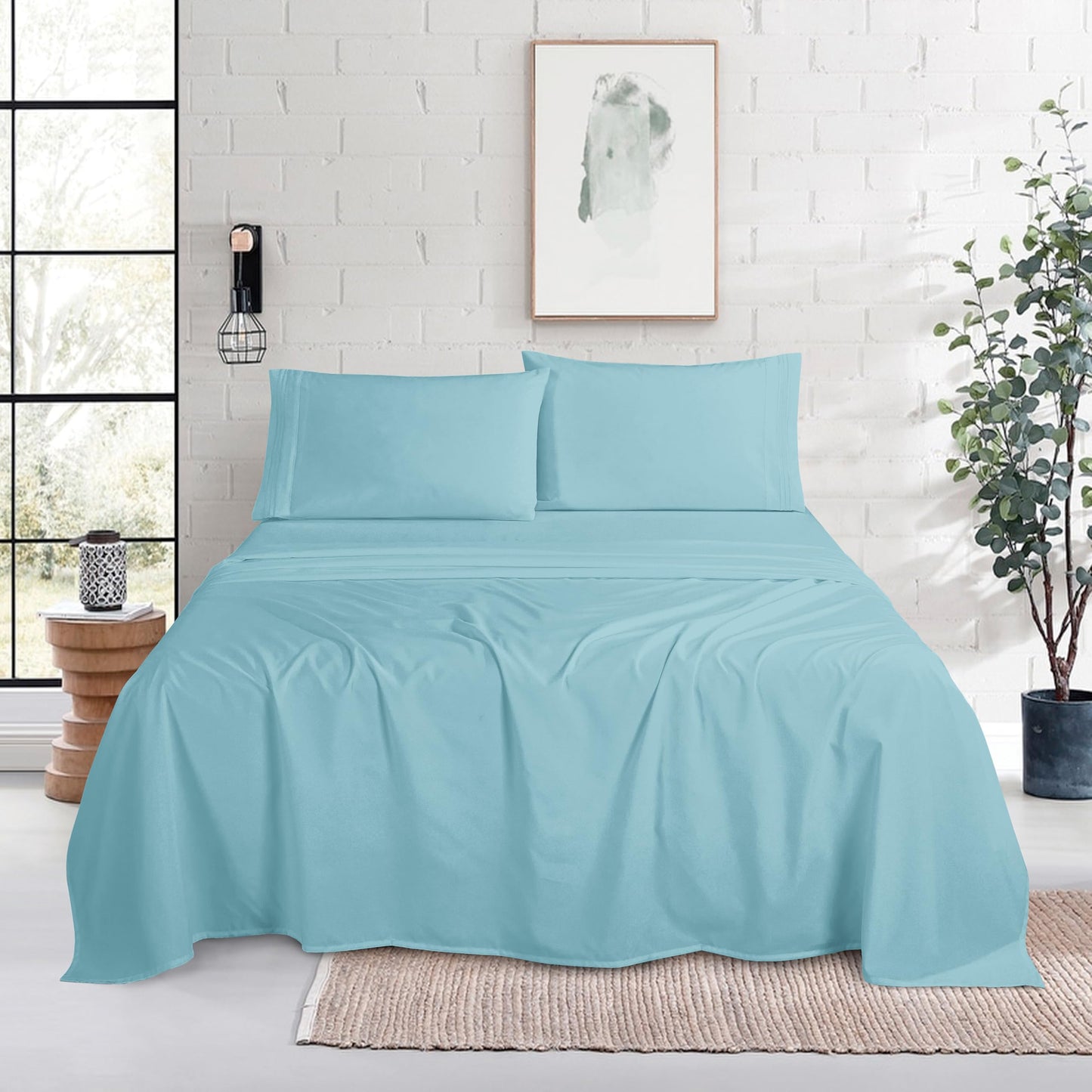 Mocassi Full Size 4-Piece Bed Sheet Set - 1800 Premium Hotel Quality Microfiber 18-24 Inches Extra Deep Pocket Fitted Sheet- Luxury Soft, Breathable, Wrinkle, and Fade Resistant, Aqua Blue