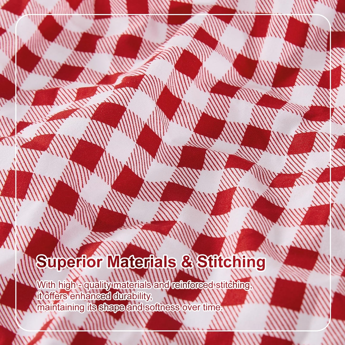 kisswish Gingham King Sheet Set, Lightweight Super Soft Brushed Microfiber Plaid Bed Sheets with 16" Deep Pocket, 4 Piece Ruffle Farmhouse Bedroom Decor, Red