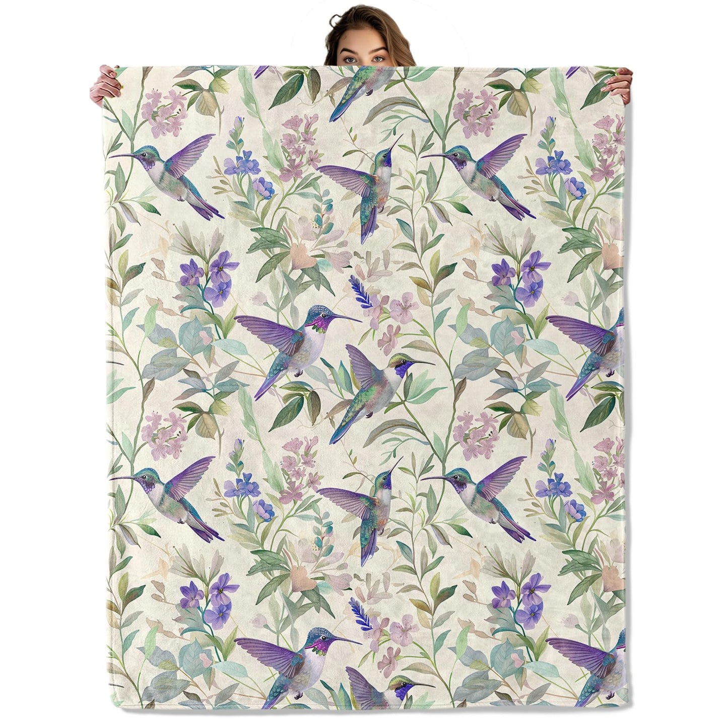 Floral Hummingbird Blanket 40x50 in, Flannel Throw Blankets for Travel Camping Sofa Living Room Decor, Lightweight Cozy Soft Fuzzy Gifts for Women Adults Kids