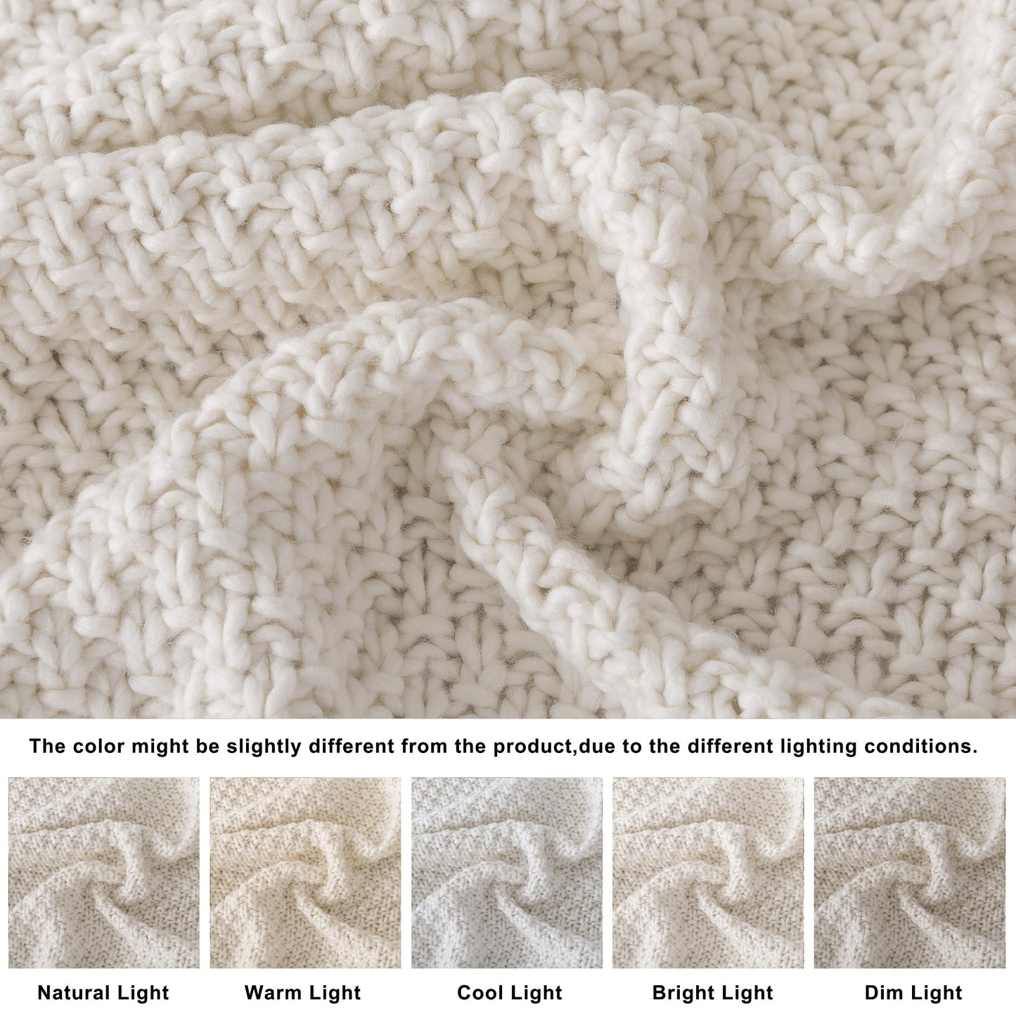 WDCOZY Chunky Cable Knit Throw Blanket Super Soft Warm Knitted Throw Blanket for Couch, Sofa, Chair, Bed Lightweight Breathable Cozy Comfortable Home Decorative Ivory Cream White 50x60 Inches