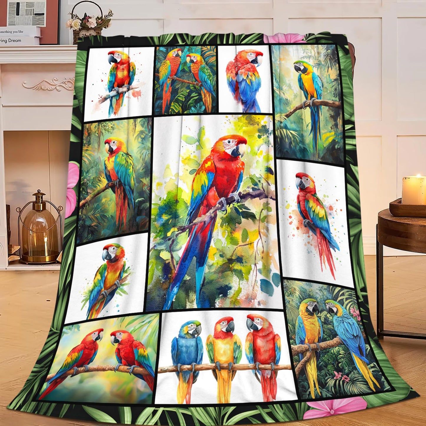 Lovira Parrot Cockatiel Throw Blanket Tropical Birds Print Throw Blankets Gifts for Couch Sofa Bed Stuff Decor Soft Cozy Fleece Plush Warm Flannel Bedding for Lover Men Women Boys Girls 40"x50"
