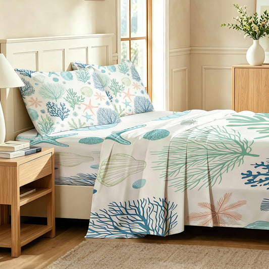 Coral Queen Bedding Set Marine Life Sheet Sets
