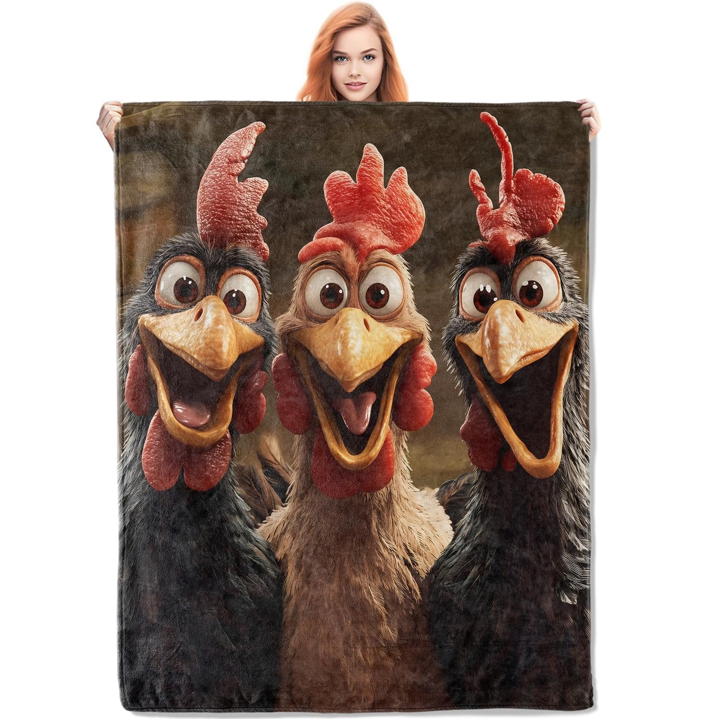 VANZEV Chickens Blanket Gifts for Women, Cartoon Three Cheerful Chickens Flannel Blanket, Soft Warm Lightweight Throw Blankets for Bed Couch Home Travel Decor 50" x 60"