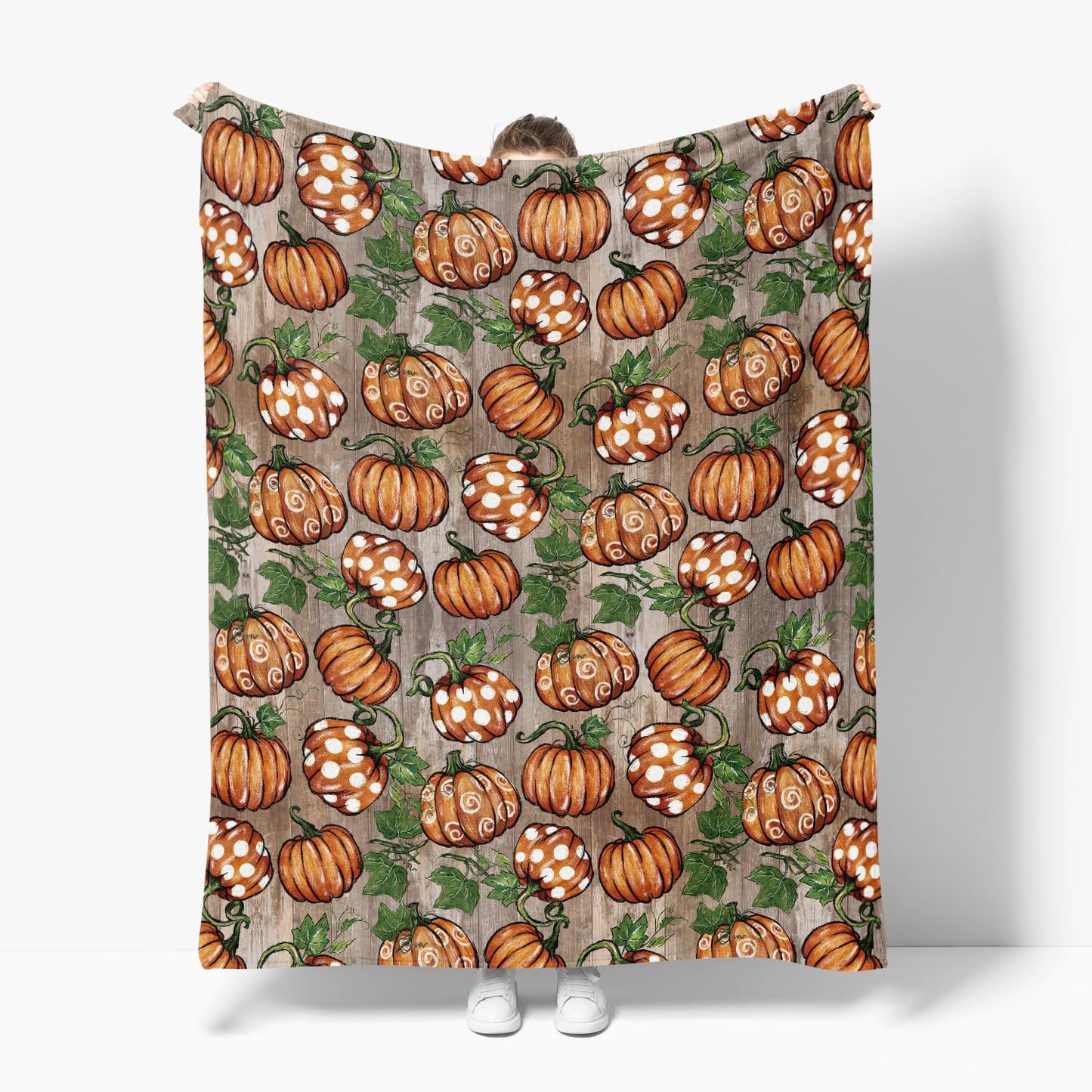 Horaldaily Fall Flannel Blanket Throw, Orange Wood Plank Grain Pot Pumpkin Soft Fuzzy Plush Cozy Fleece Blankets for Couch Sofa Bed Lounging, Ideal Gifts for Kids Adults Wife Self, 50x60