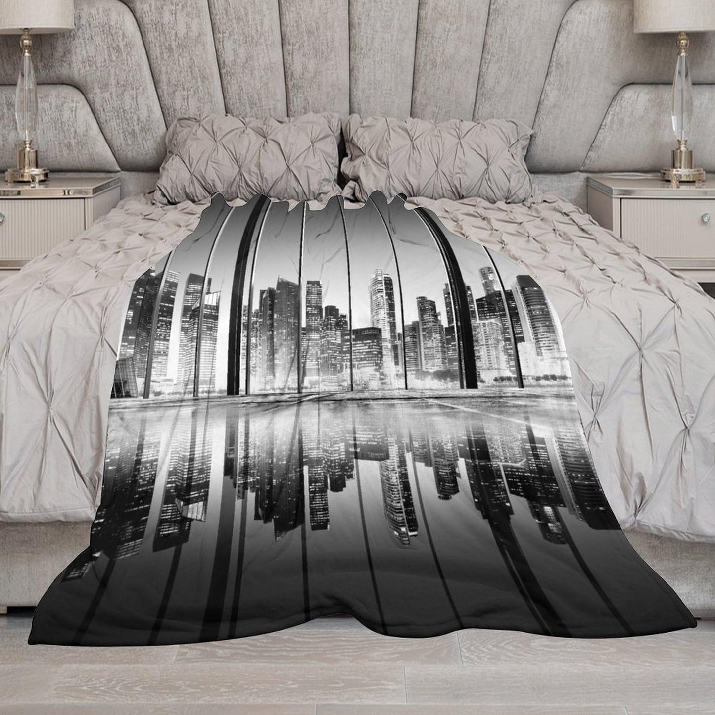 City Night Landscape Throw Blanket,New York Night View Skyscraper Pattern Soft Cozy Warm Flannel Blankets for Sofa Couch Bed Gifts for Lover Kids Boys Grils Women Adults 30x40 Inch