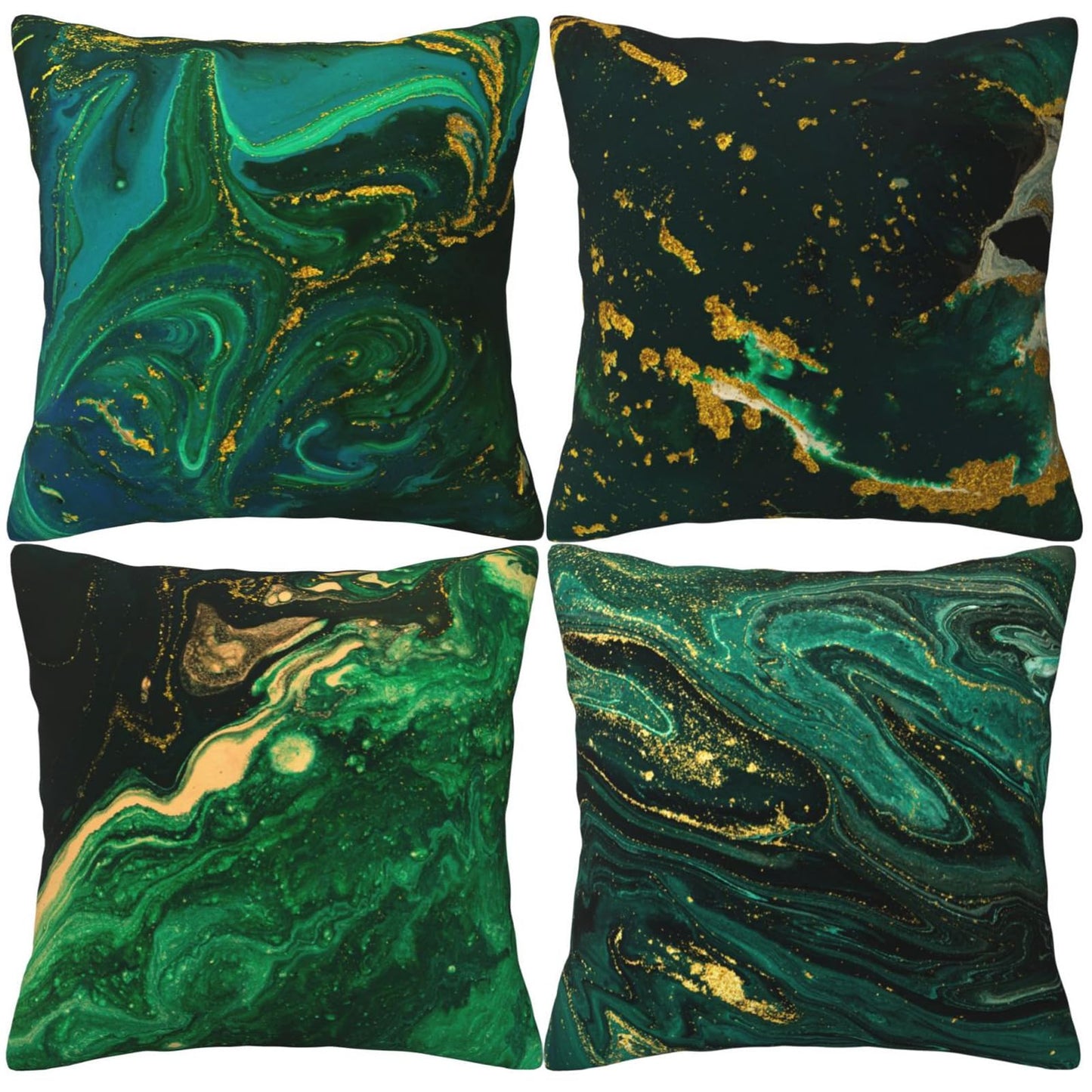 LOHDALOLF Emerald Green Gold Throw Pillow Covers 18x18 inch Set of 4 Abstract Pillow Cases Modern Decorative Cushion Covers for Sofa Couch