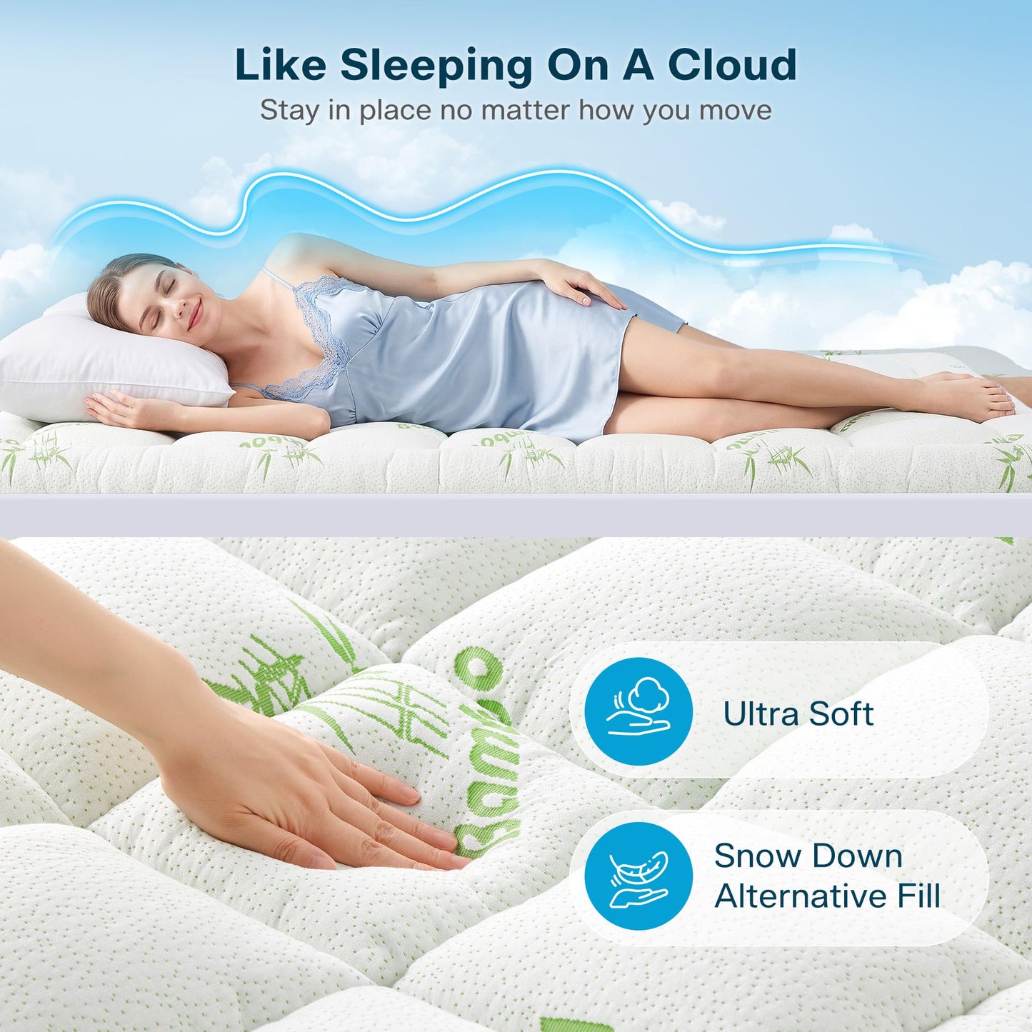 Waterproof Full Size Mattress Topper Viscose Derived from Bamboo,Extra Thick Mattress Pad for Back Pain, Cooling Mattress Topper with Deep Pocket 8"-21",Green,Full