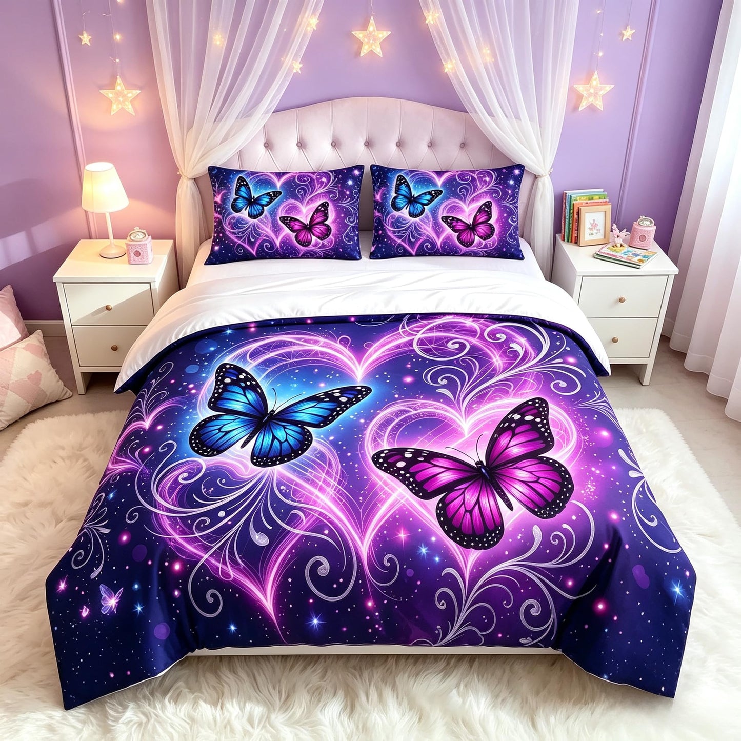 DJNEAR Purple Butterfly Comforter Sets Queen Bedding Set for Girls Women