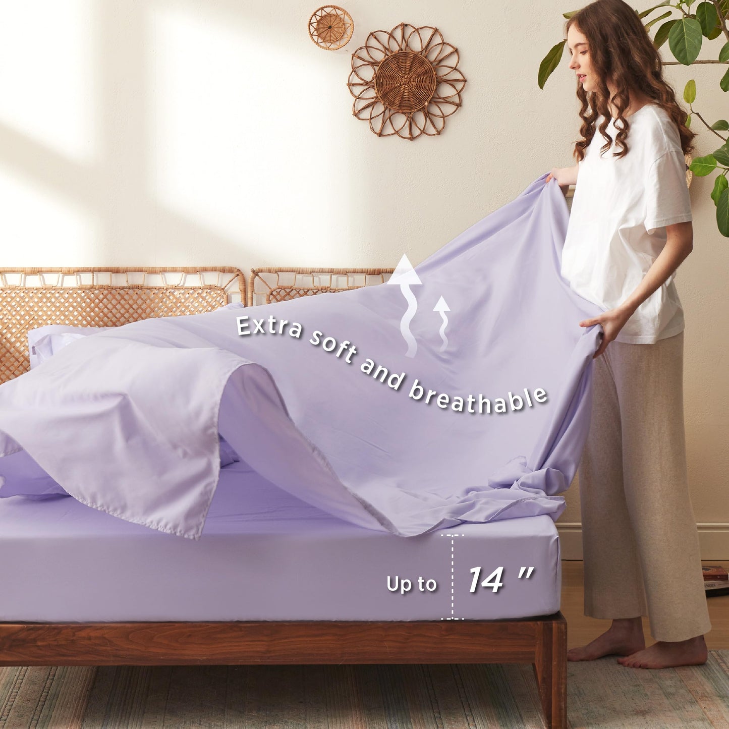 Bedsure Queen Comforter Set - 7 Pieces Floral Lavender Soft Bedding Sets, Queen Bed in a Bag with Botanical Flowers Comforter, Sheets, Pillowcases & Shams