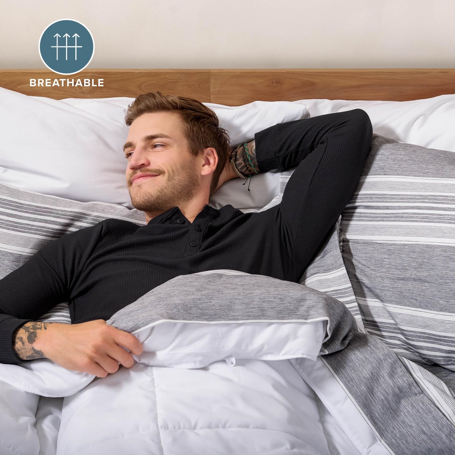 Bare Home Queen Sheet Set - Luxury 1800 Ultra-Soft Microfiber Bed Sheets - Double Brushed - Deep Pockets - Easy Fit - 4 Piece Set - Bed Sheets & Pillowcases (Queen, Heathered Charcoal - Stripe)