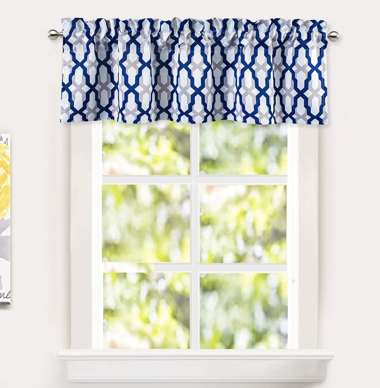 DriftAway Mason Blackout Valances for Windows Thermal Insulated Kitchen Topper Geometric Moroccan Mid Century Pattern Match Thick Bathroom Curtain Valance Rod Pocket 52 Inch by 14 Inch Navy