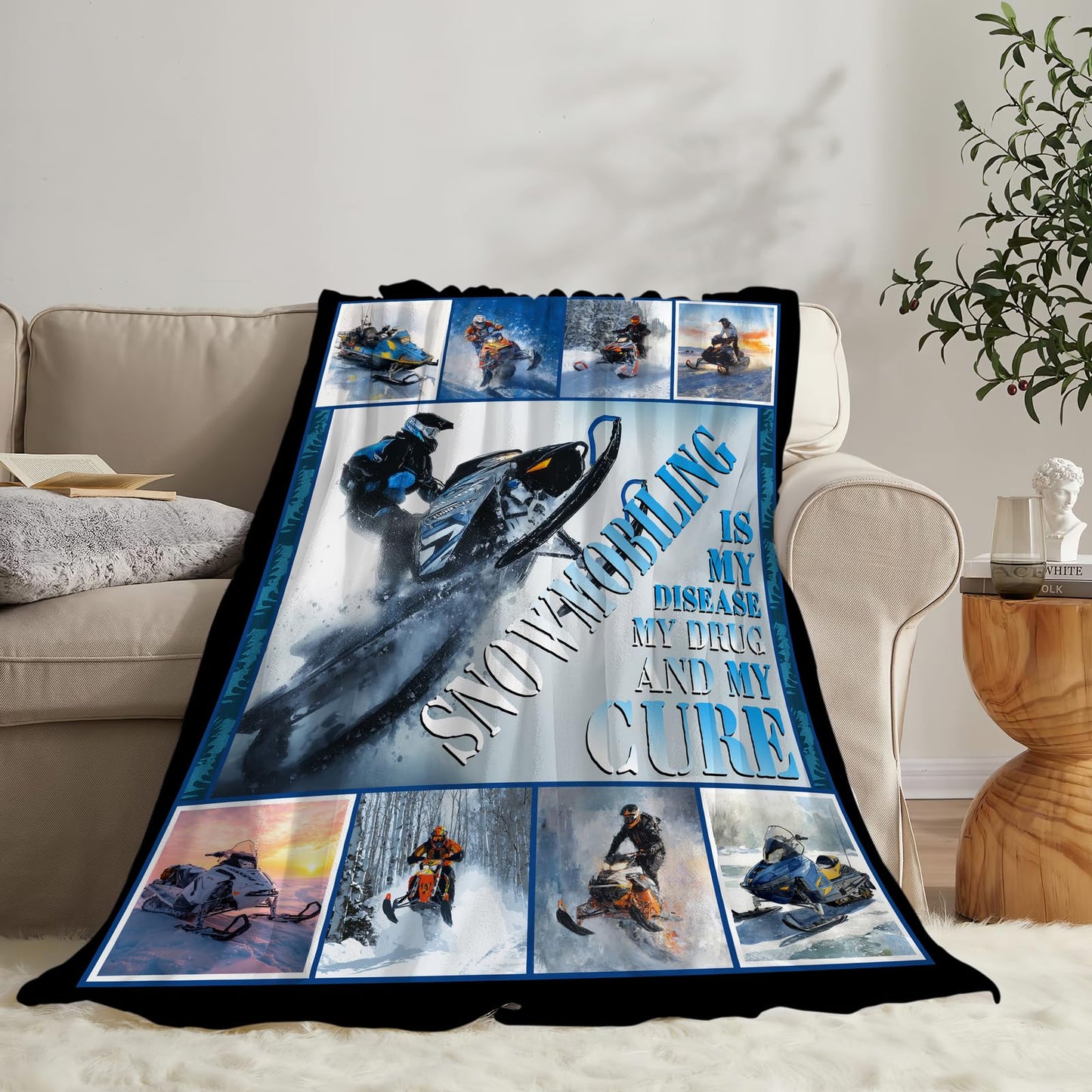 Snowmobile Blanket Soft Fuzzy Fleece Snowmobiling Sport Throw Blankets Decor Cozy Warm Plush Flannel Snow Mobiling Blanket Gifts for Boys Girls Men Women Home Chair Sofa Couch Bed 50"X40"