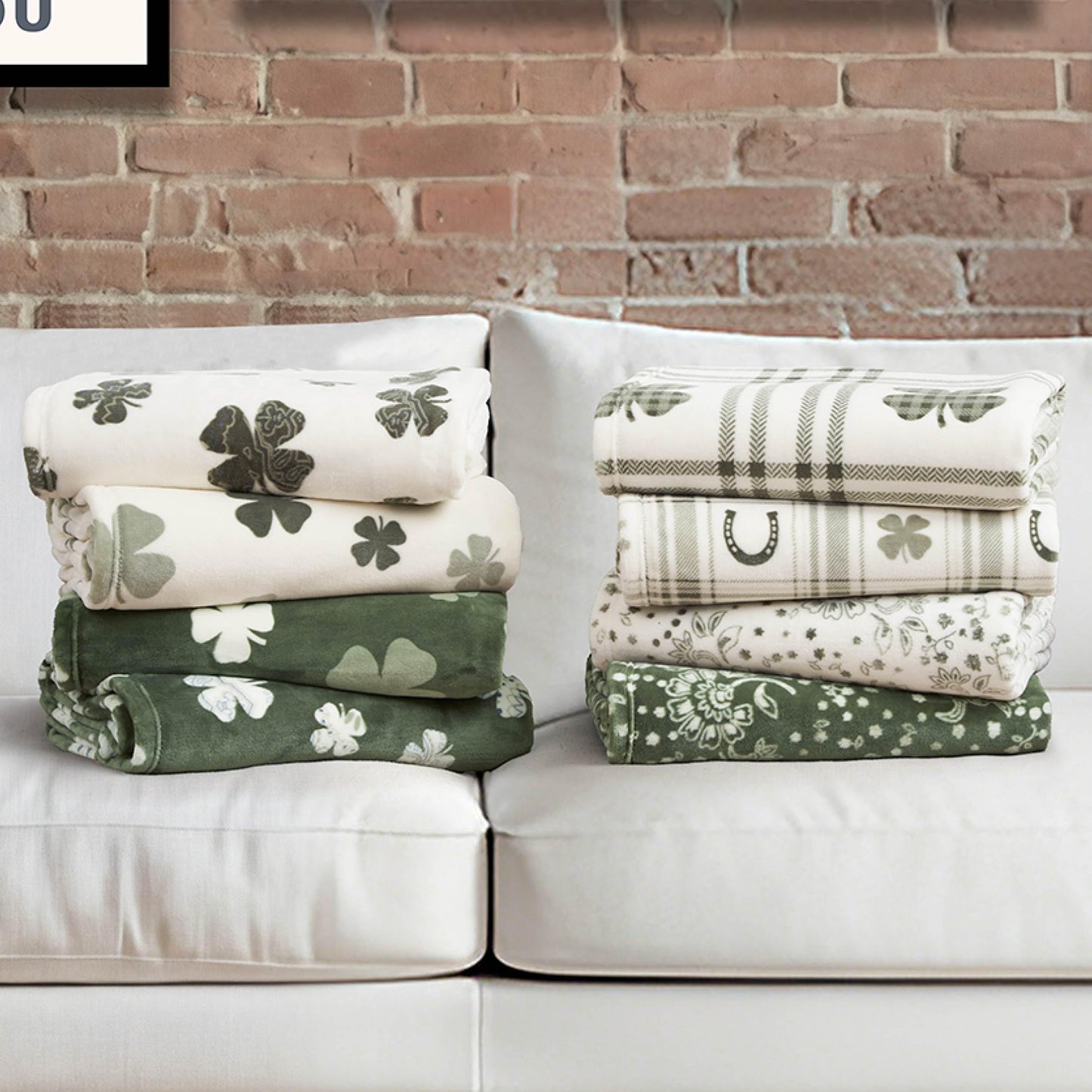 Lucky Brand 50" x 70" Plush Throw Blanket, Clover Green Blanket for Sofa or Bed