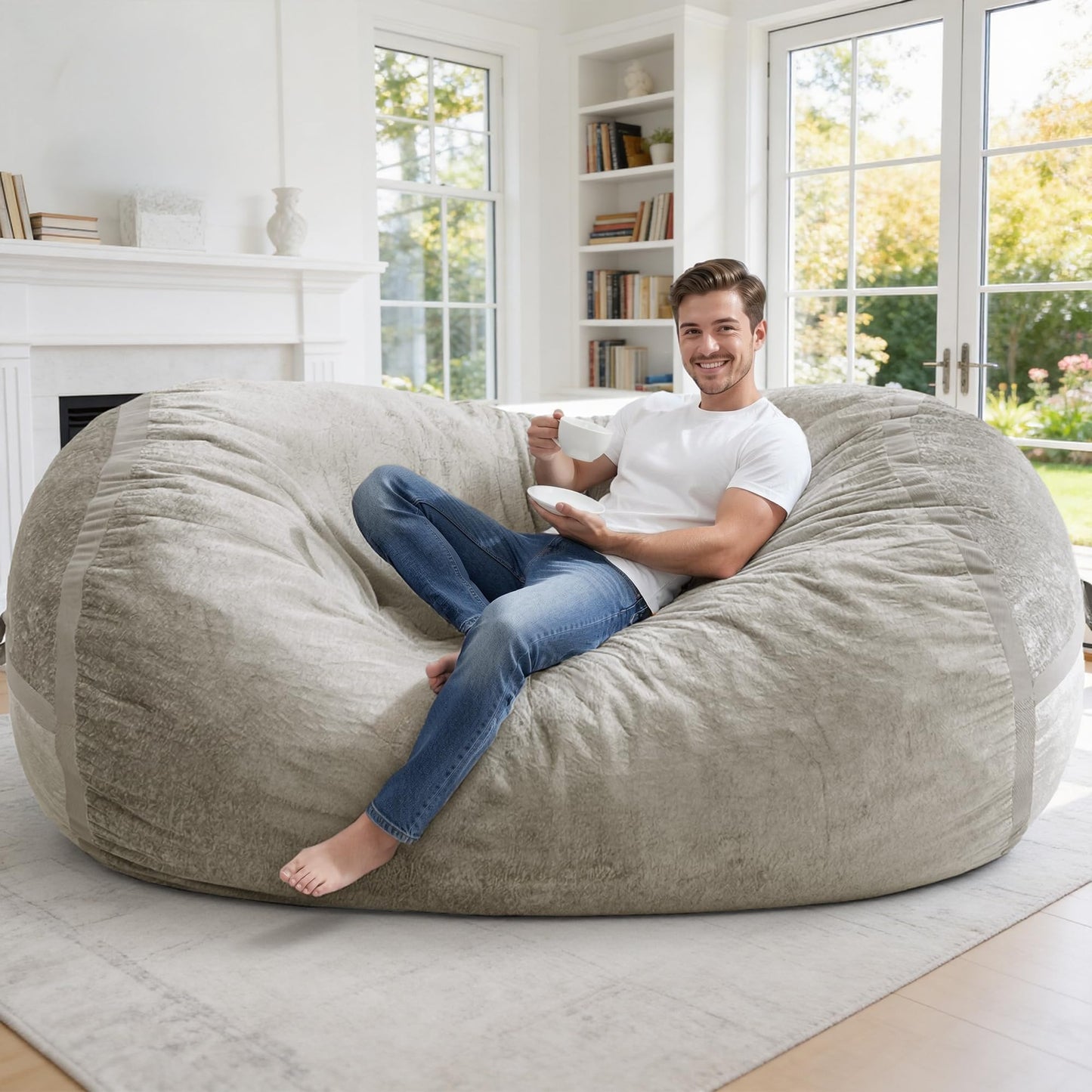 Homguava 6FT Bean Bag Chair Giant Bean Bag Chairs for Adults with Memory Foam Filled,Beanbag Chair with Soft Faux Fur Cover,Comfy Bean Bag Sofa Lounger for Living Room,Game Room,Bedroom