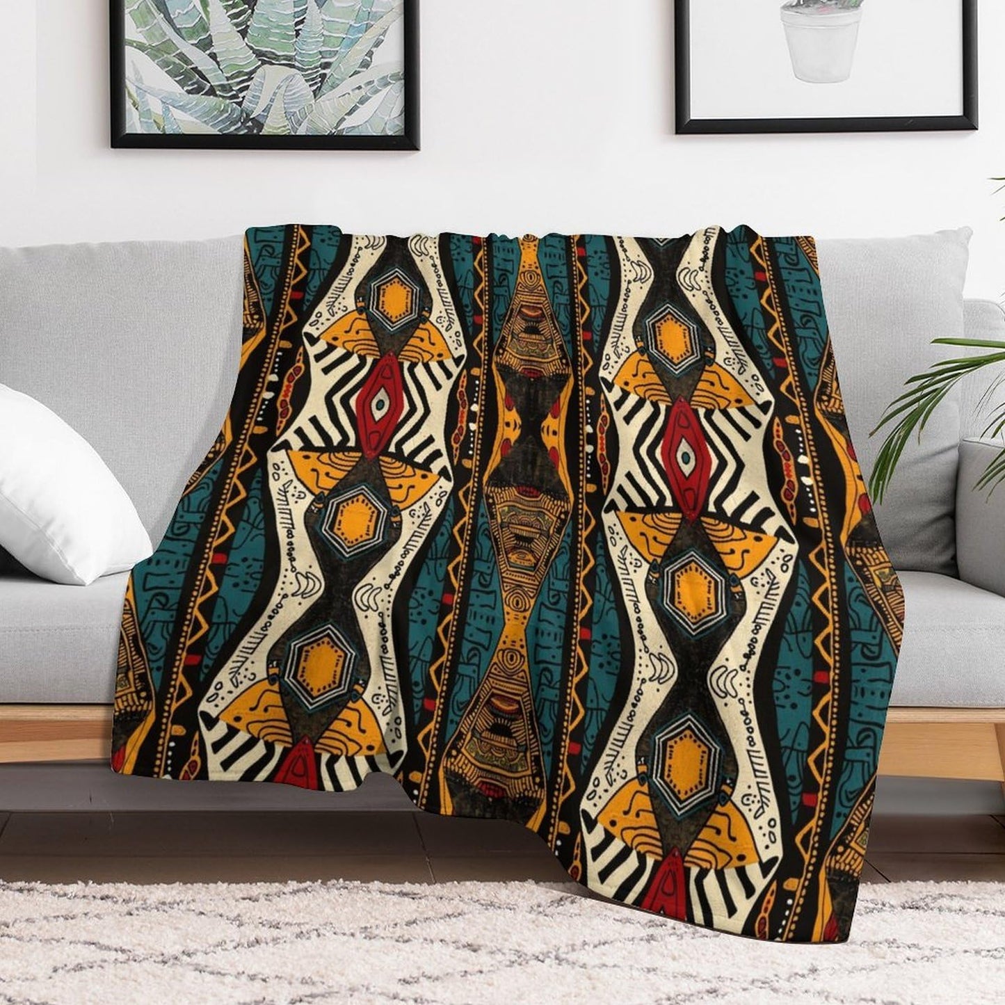 ZhiRain African Tribal Throw Blanket Ethnic Style Totem Geometric Pattern Blanket for Sofa Bed Couch Chair Or Dorm 50"x60"