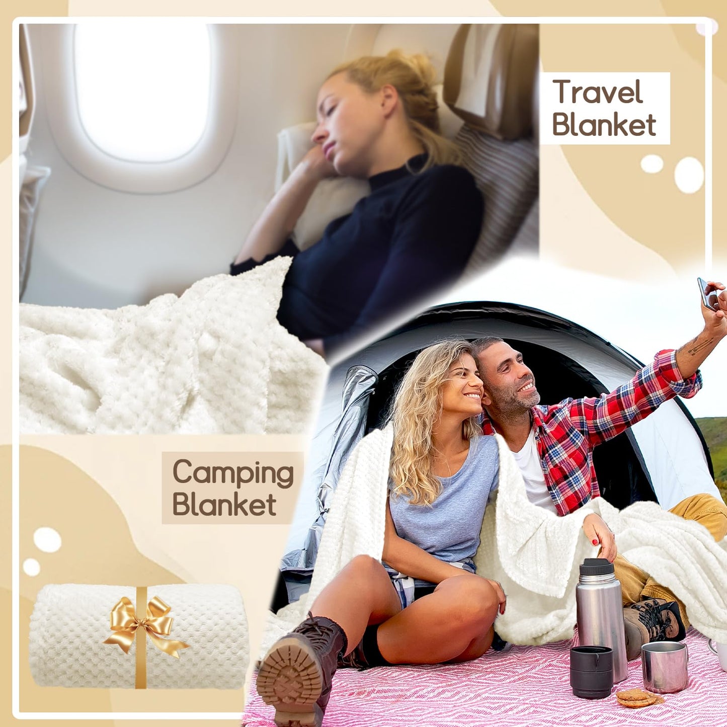 Tewloss 8 Pack Fleece Throw Blankets 50x60 Inches - 240 GSM Ultra Soft Plush Flannel for Bed Couch Sofa, Lightweight Warm 3D Waffle Texture, No Shedding No Pilling All Season Throw(Creamy White)