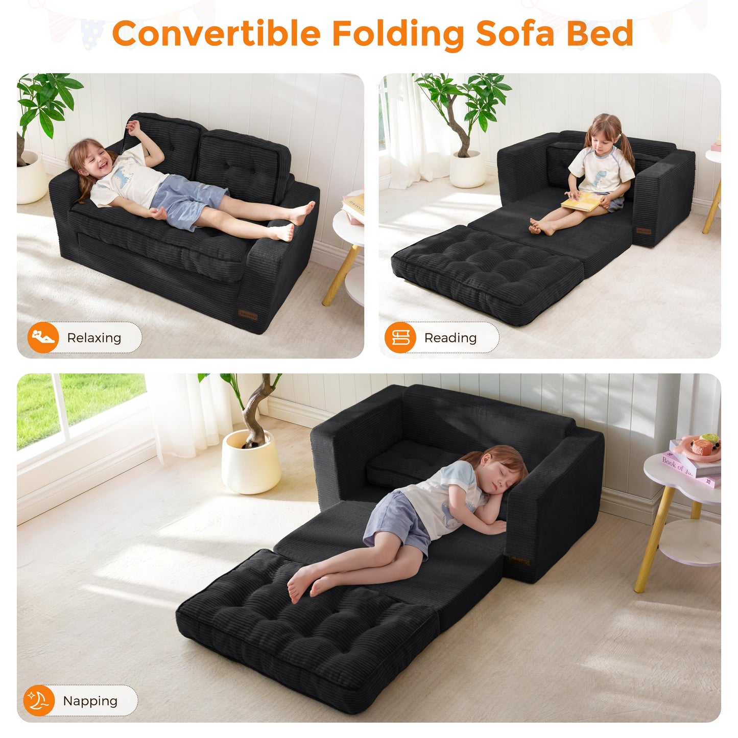 MAXYOYO Convertible Sofa Bed for Boys and Girls, Floor Kids Bean Bag Chair