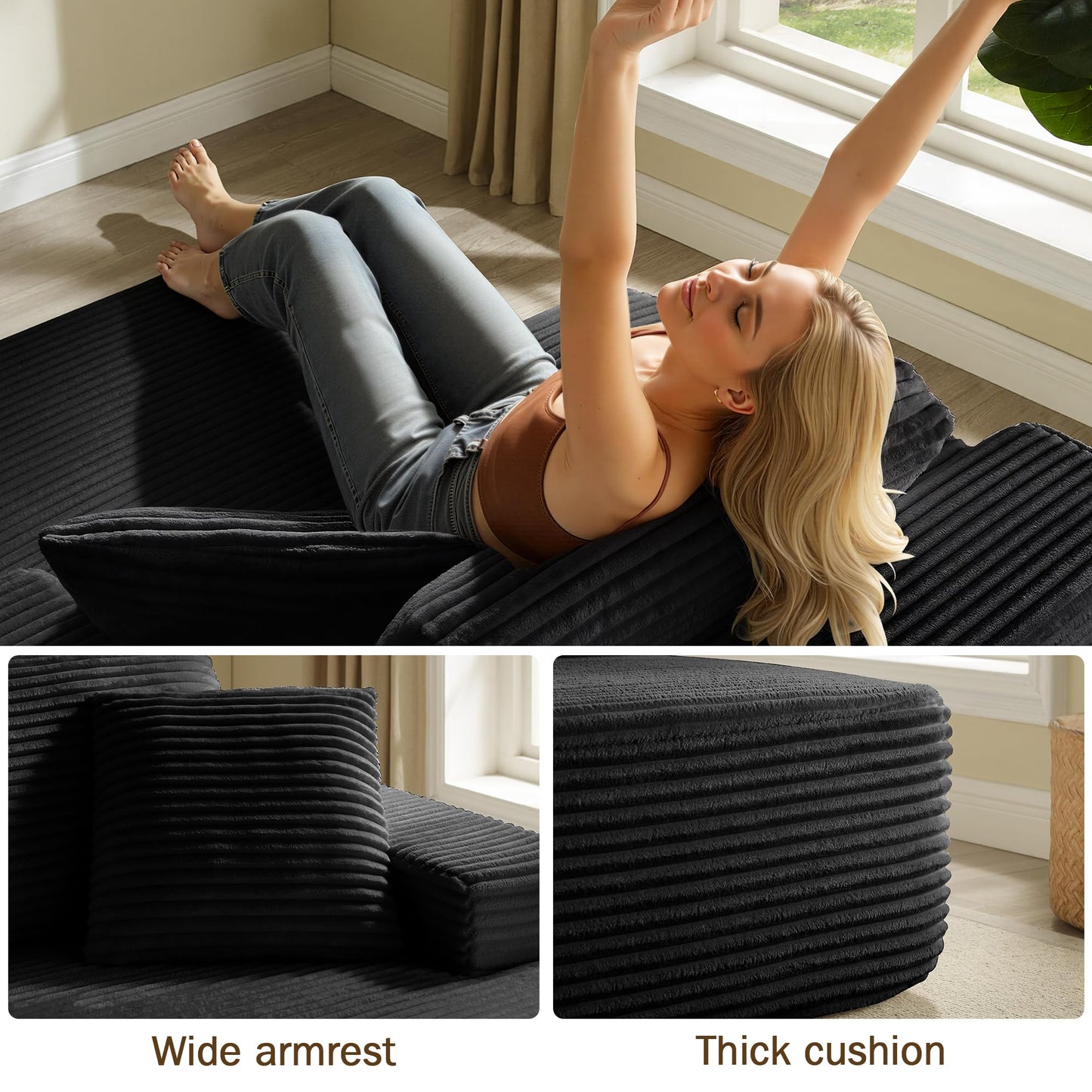 68.5" Oversized Chaise Lounge Chair Indoor, Boneless Sleeper Sofa Bed with Pillows, Deep Seat Sleeper Couch Reading Chairs, Cloud Sofas Couches for Living Room, No Assembly Required