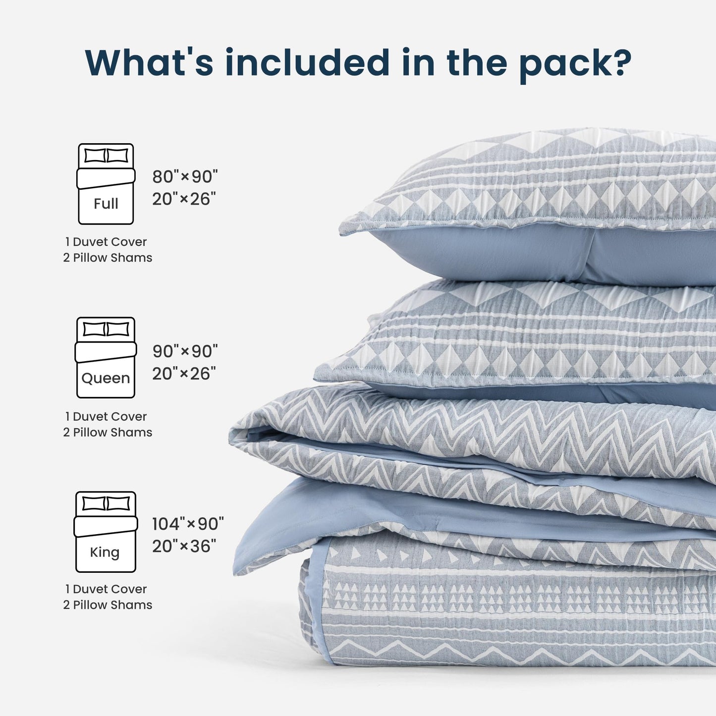 SLEEP ZONE Duvet Cover Set Queen, Luxury Jacquard Boho Rhombus Soft and Breathable 3 Pcs Comfy Bedding Set Duvet Cover with Zipper Closure and 2 Pillow Shams, Blue