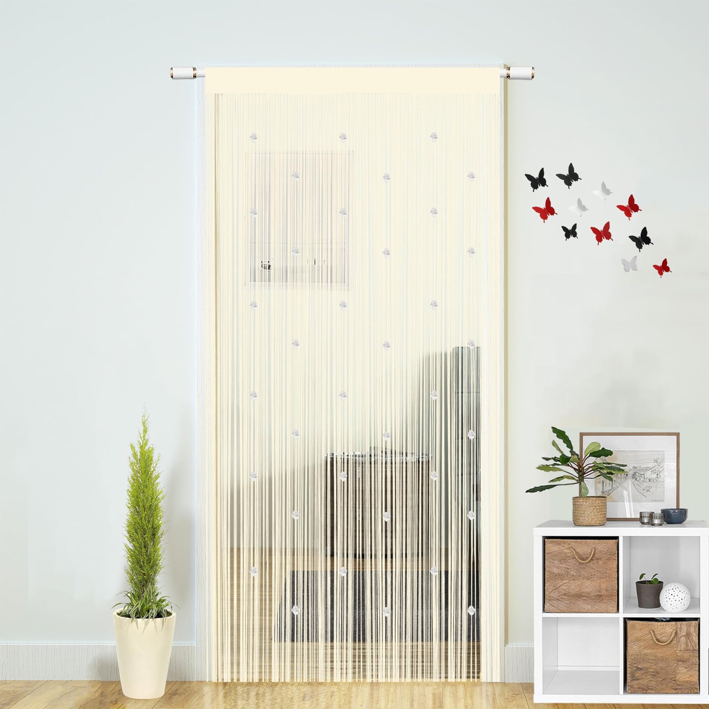 Beaded String Curtains for Doorways Boho Bedroom Decor Hanging Door Wall Beads Closet Window Curtain Room Divider Privacy Decorative (Champagne, 39" W x 79" L)