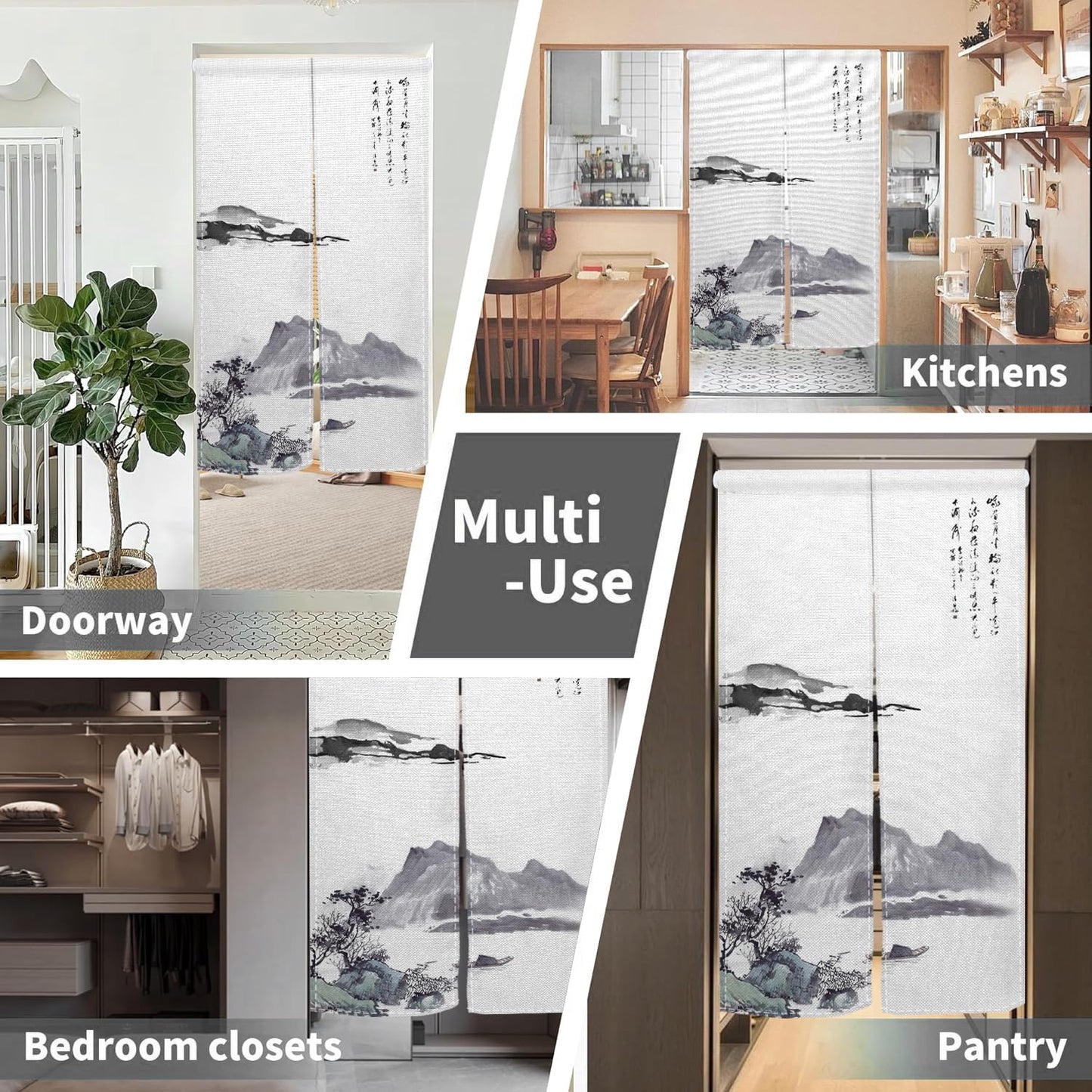 Leowefowa Long Japanese Noren Doorway Curtain Tapestry Entrance Fengshui Curtain for Doorway Tapestry ChinesePrinting Window Treatment for Hnaging Room Bistro Home Decors (Ink, Mount), 33.5"x 70.9"