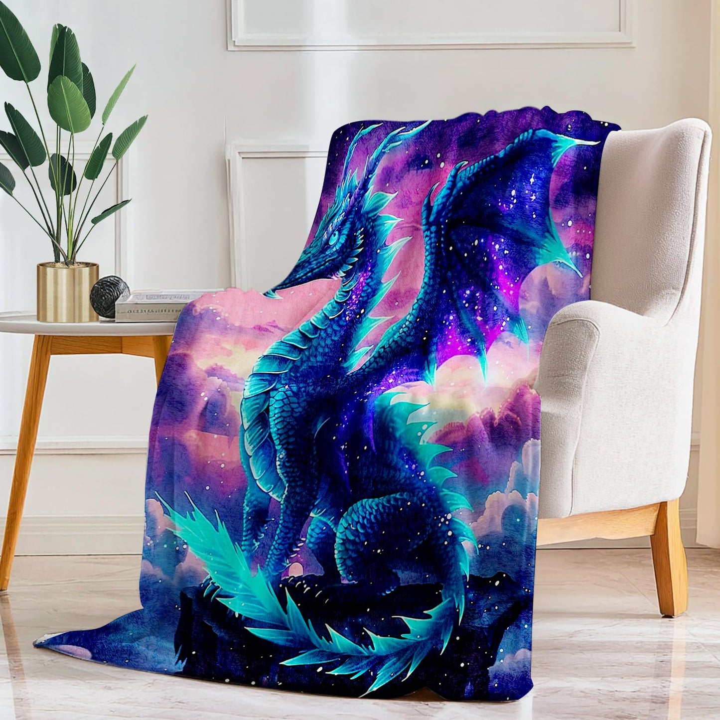 Bule Dragon Blanket Dragon Fleece Throw Blanket Super Soft Fuzzy Plush Cozy Warm Dragons Decor Stuffed Bedding Blankets Gift for Boys Girls Men Women Kids & Adult 50"x40"