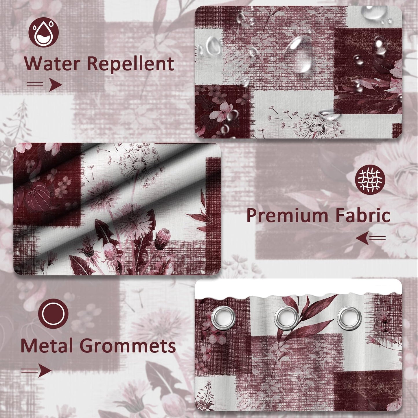DLTAY Burgundy Patchwork Shower Curtain, 70 X 72 Inches