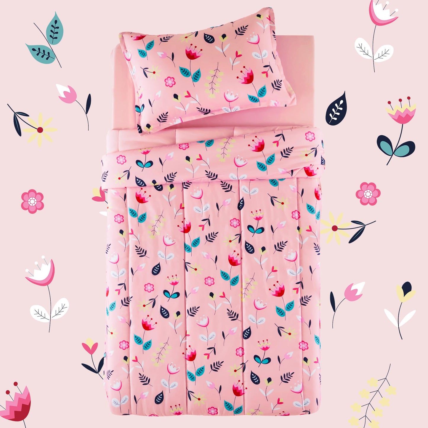 SLEEP ZONE Kids Bedding Full/Queen Comforter Set - Cute Printed for Boys, Girls, Teens, Super Soft, Fade Resistant (Pink Flower, Full/Queen)