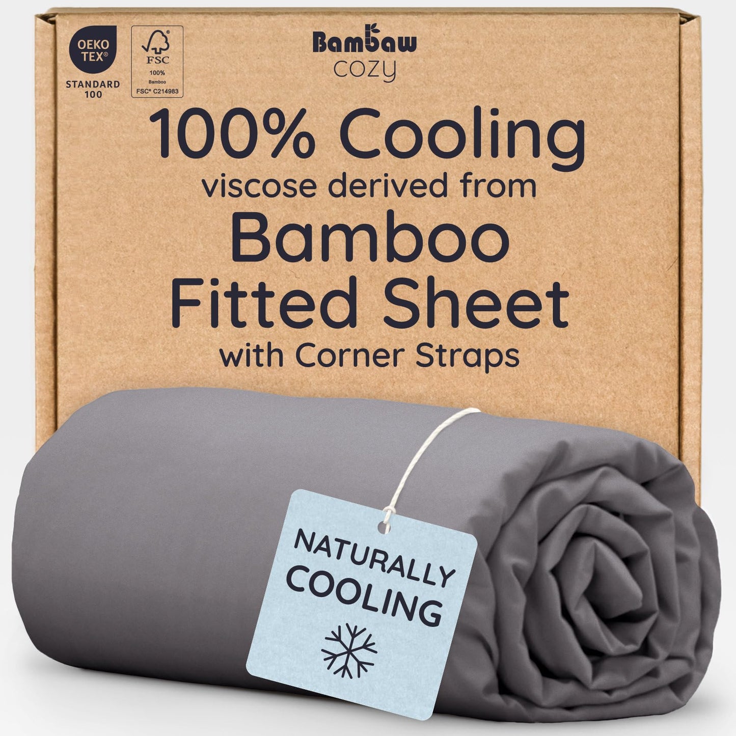 Bambaw 100% Viscose Derived from Bamboo Fitted Sheet, Cooling Fitted Sheet King Size, 16’’ Deep Pocket King Size Fitted Sheet Only, Soft King Fitted Sheet with Elastic Corner Straps (Dark Gray)