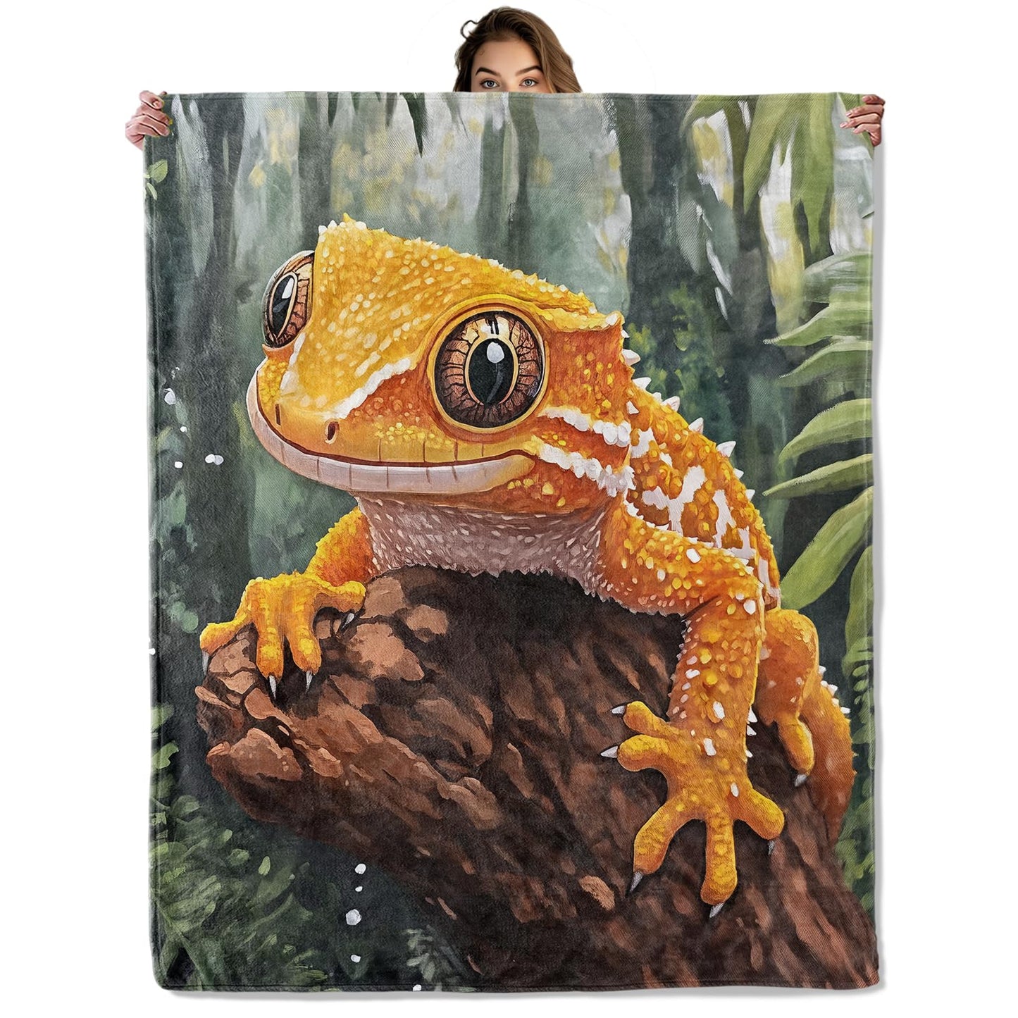 Cute Gecko Lizard Blanket 40x50 in, Flannel Throw Blankets for Travel Camping Sofa Living Room Decor, Lightweight Cozy Soft Fuzzy Gifts for Women Adults Kids