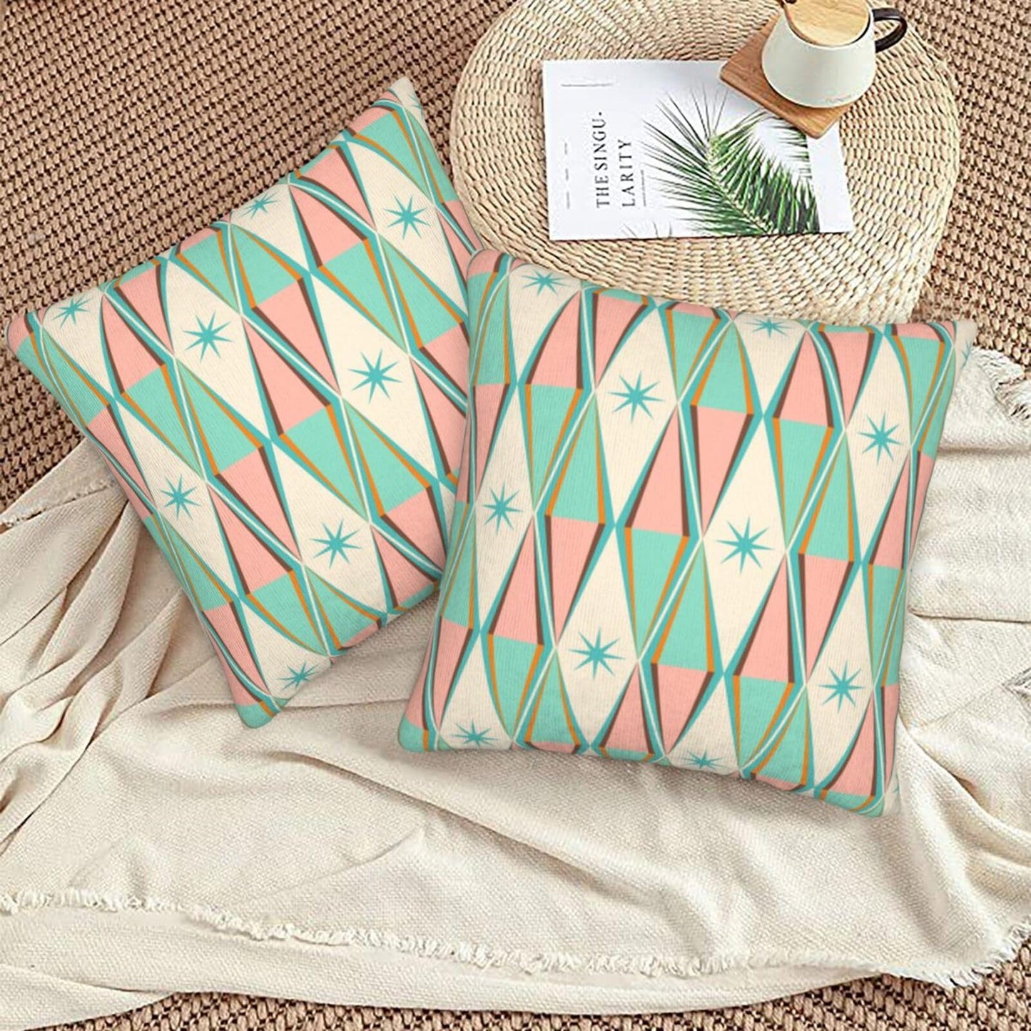 aipoase Mid Century Throw Pillow Covers 18 X 18 Inch Set of 2 Pillow Cases Decoration Cushion Cover for Sofa Bedroom Living Room Outdoor